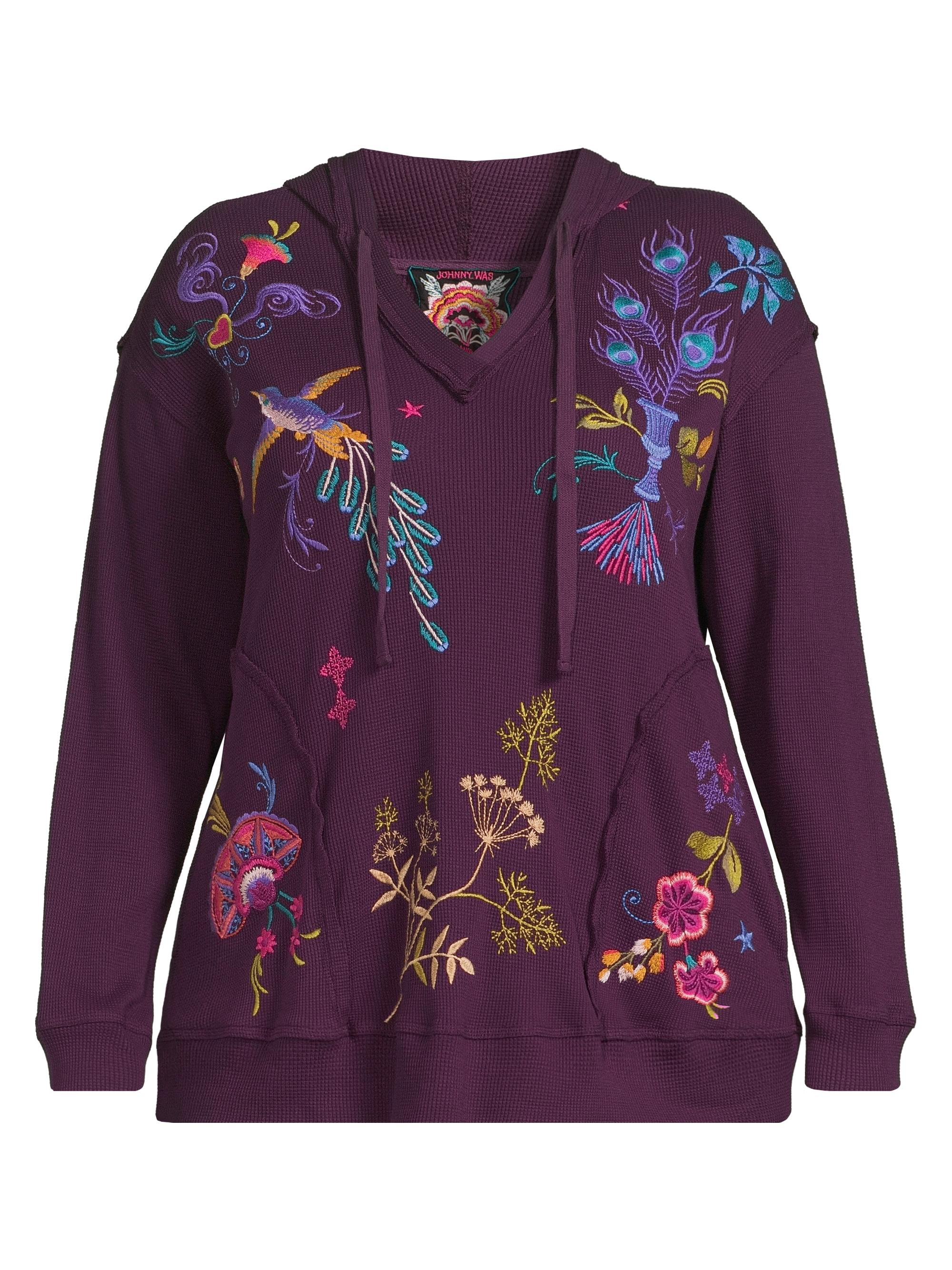 Johnny Was Women's Ariela Relaxed Thermal Hoodie - Plum