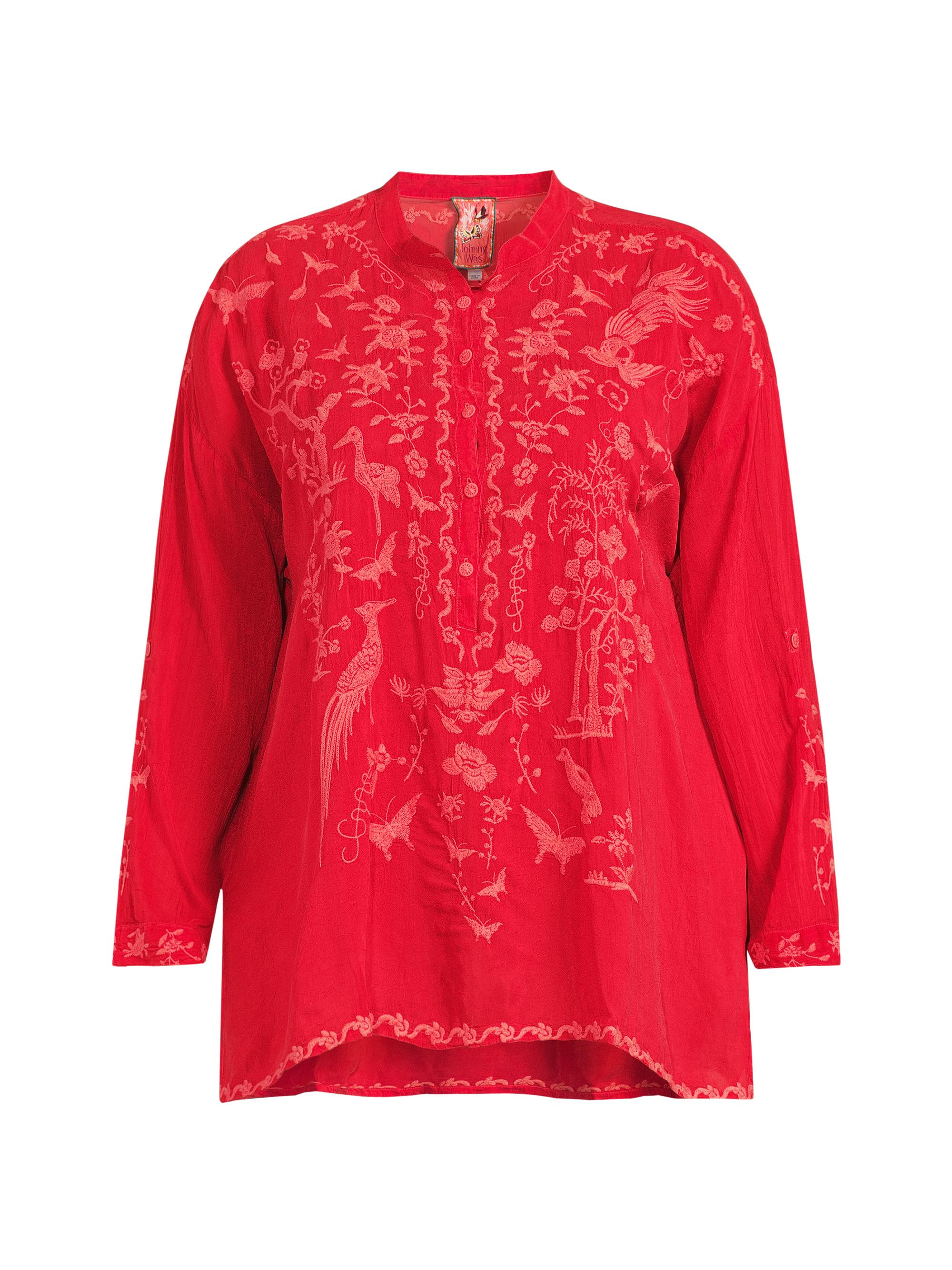 Johnny Was Women's Plus Noah Embroidered Tunic - Equestrian Red