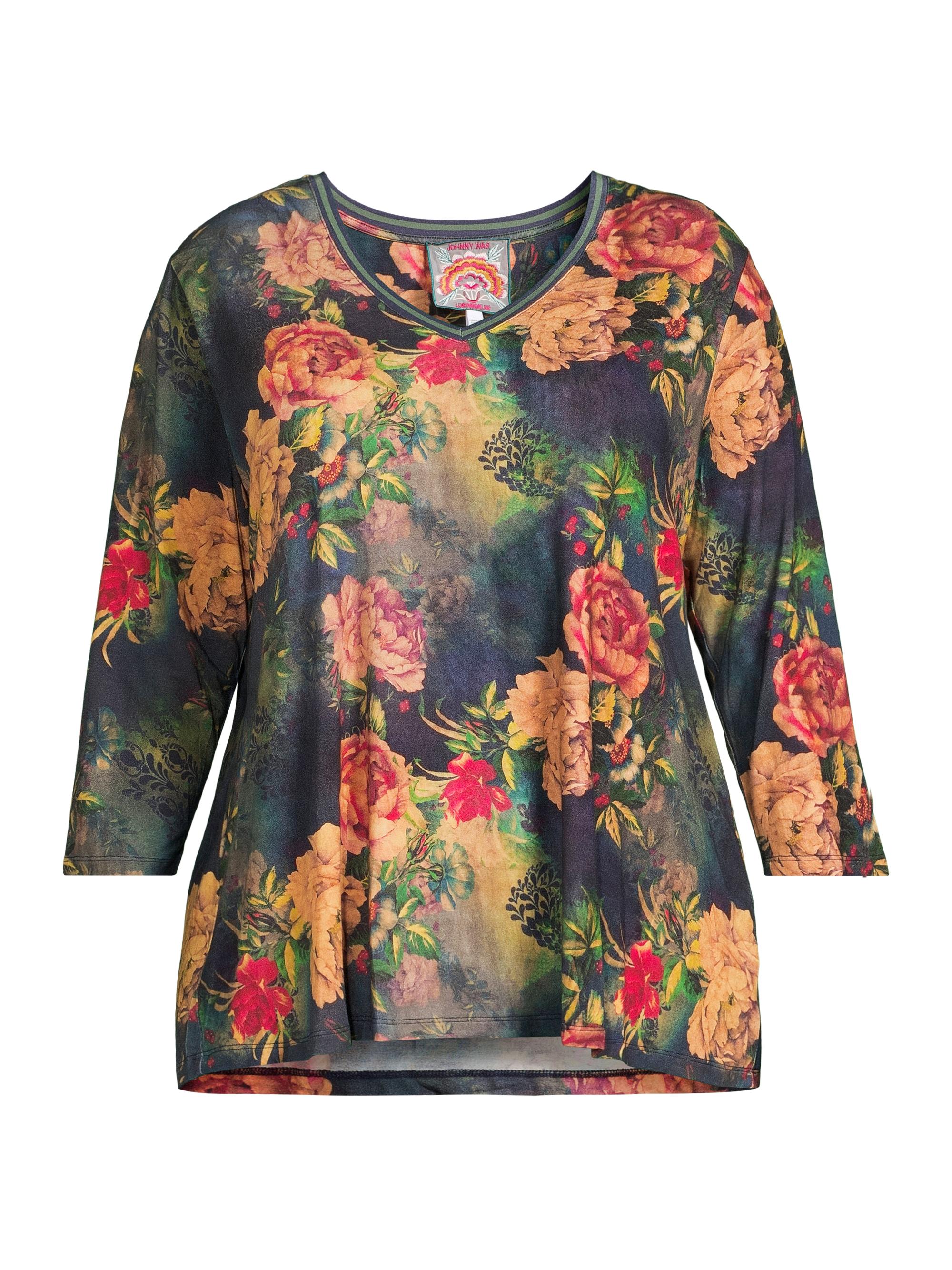 Johnny Was Women's The Janie Favorite V-Neck T-Shirt - Catalina Blue Burnout