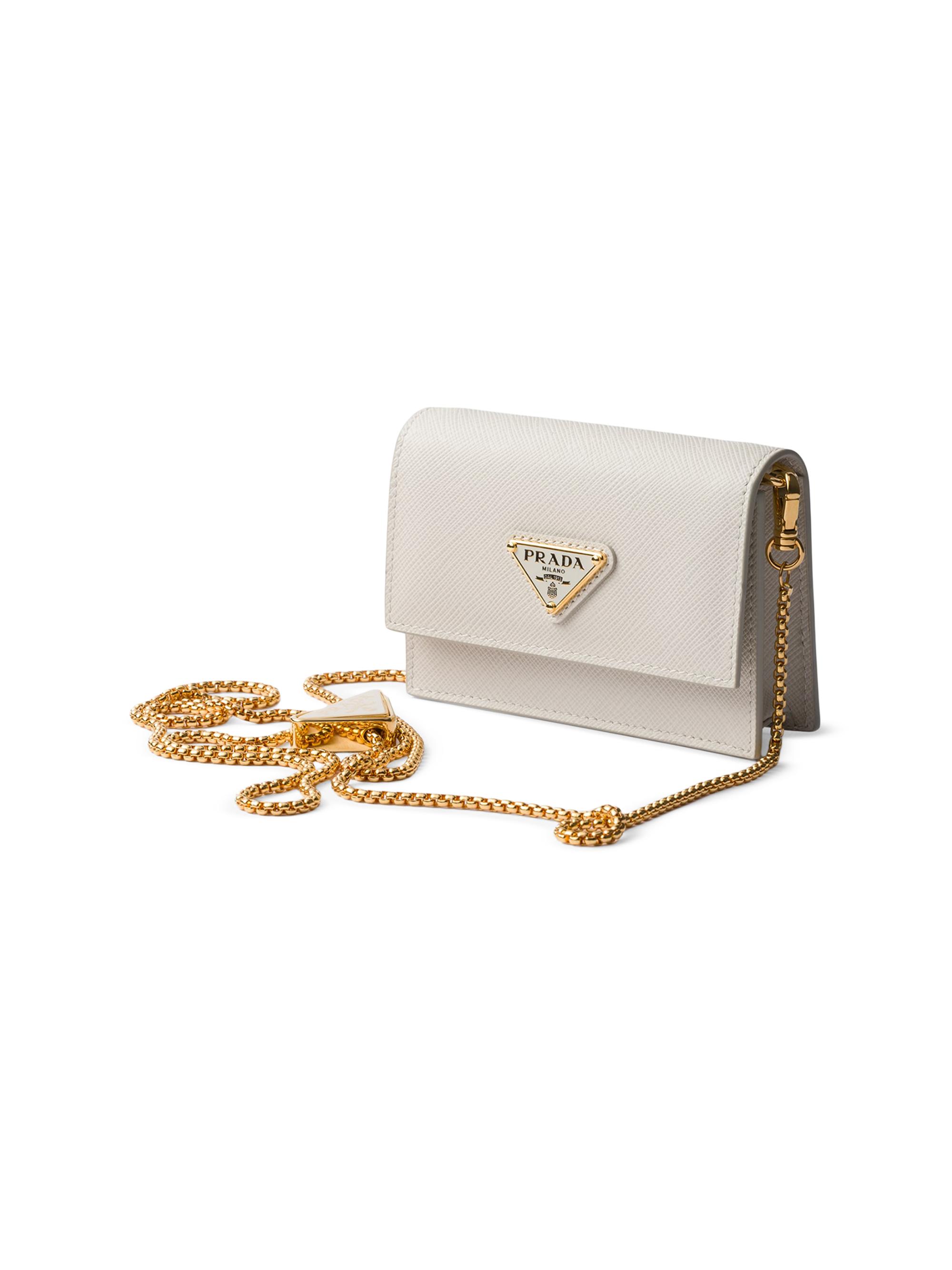 Prada Saffiano Leather Card Holder with Shoulder Strap | Saks