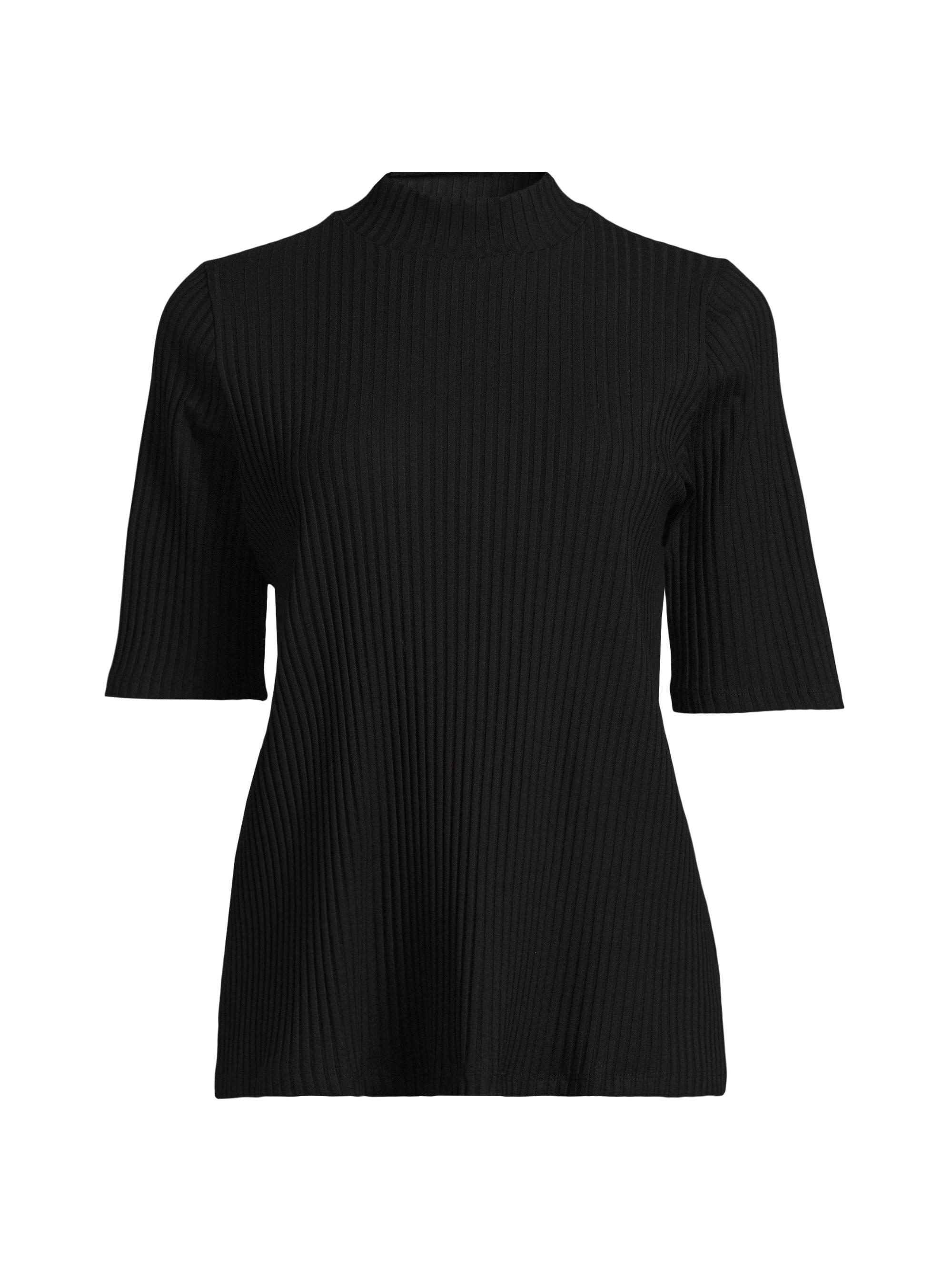 Eileen Fisher Women's Mock Neck Elbow-Sleeve Top - Black