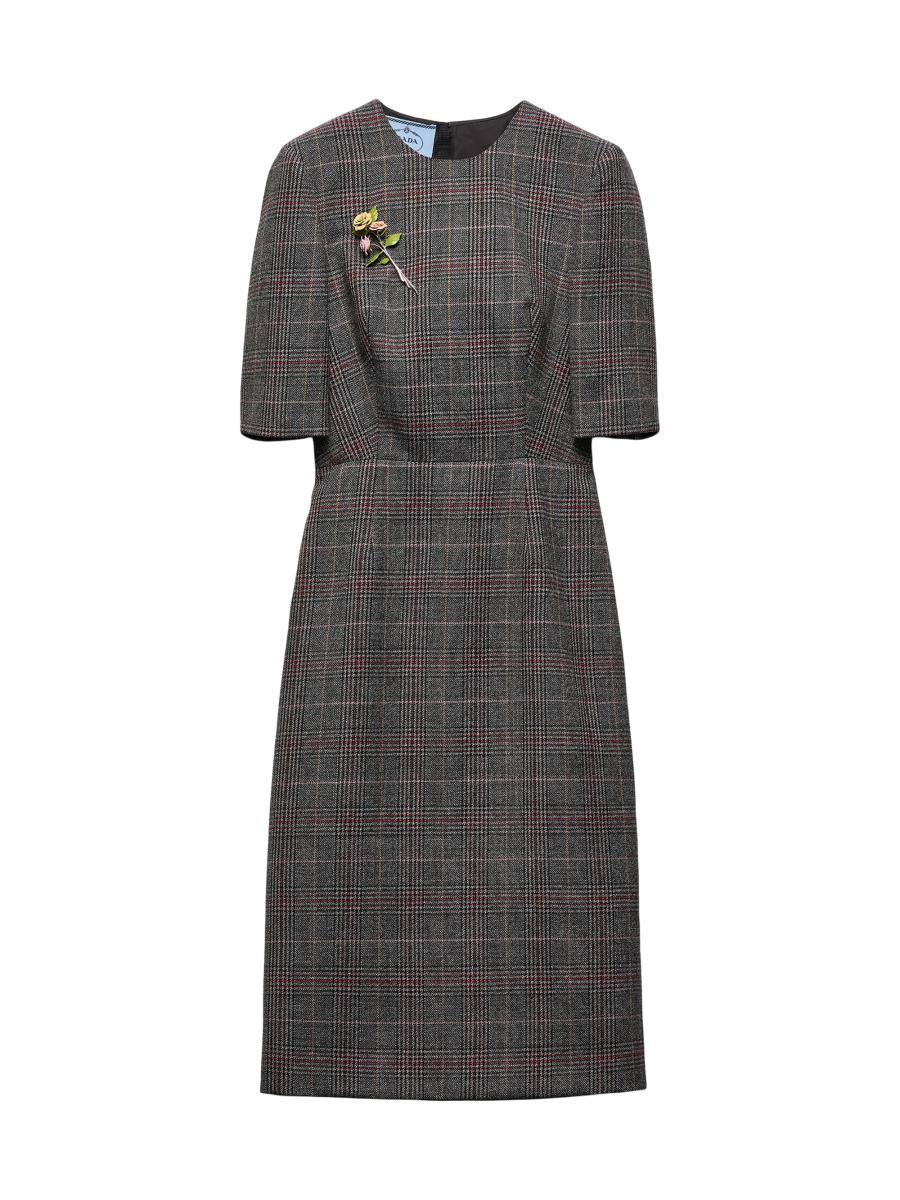【プラダ・PRADA】Prince-of-Wales checked midi-dress Prada Prince-of-Wales Checked Midi-Dress | Saks Fifth Avenue