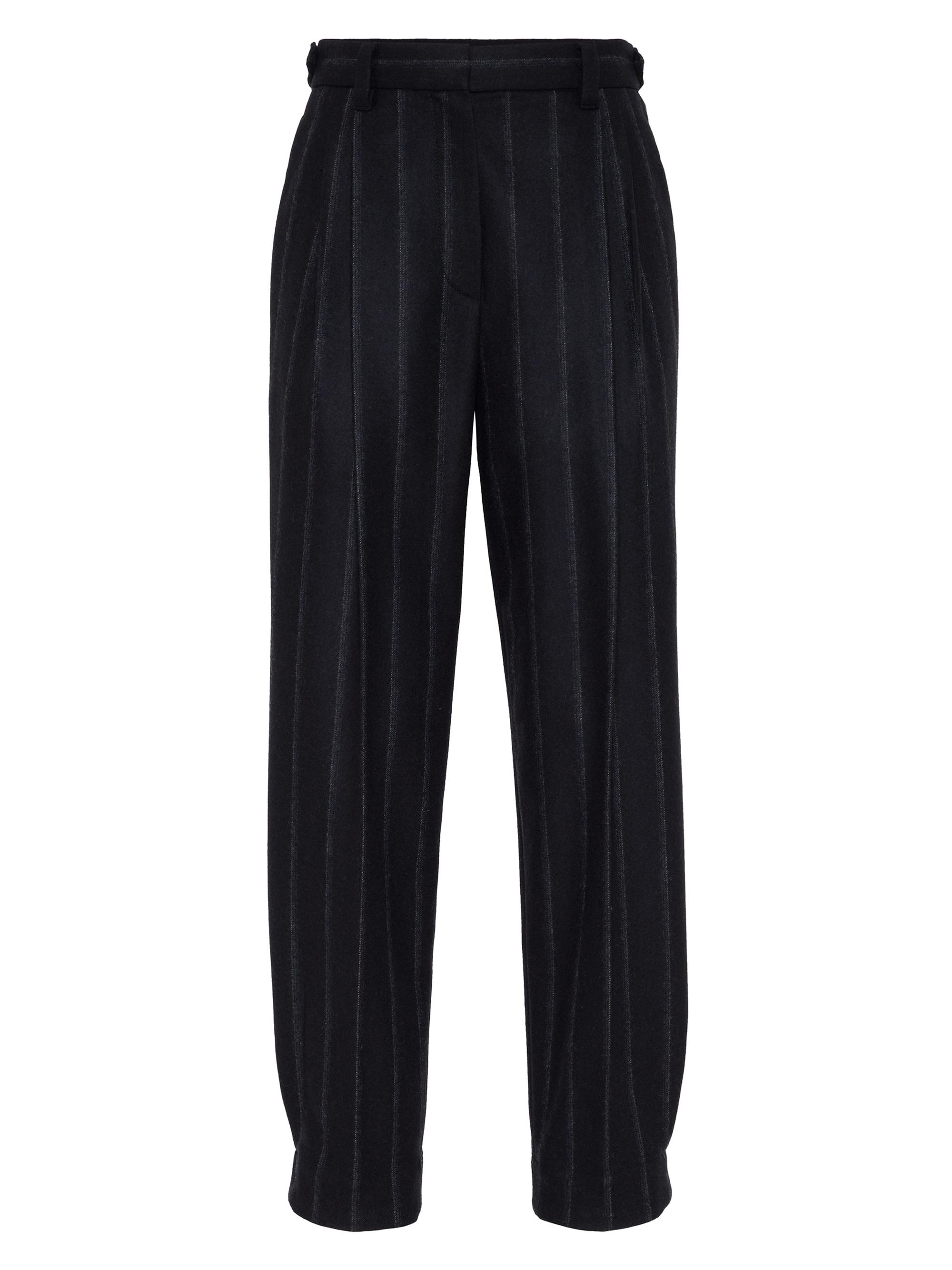 Brunello Cucinelli Women's Techno Virgin Wool Striped Flannel Sartorial Baggy Trousers - Night