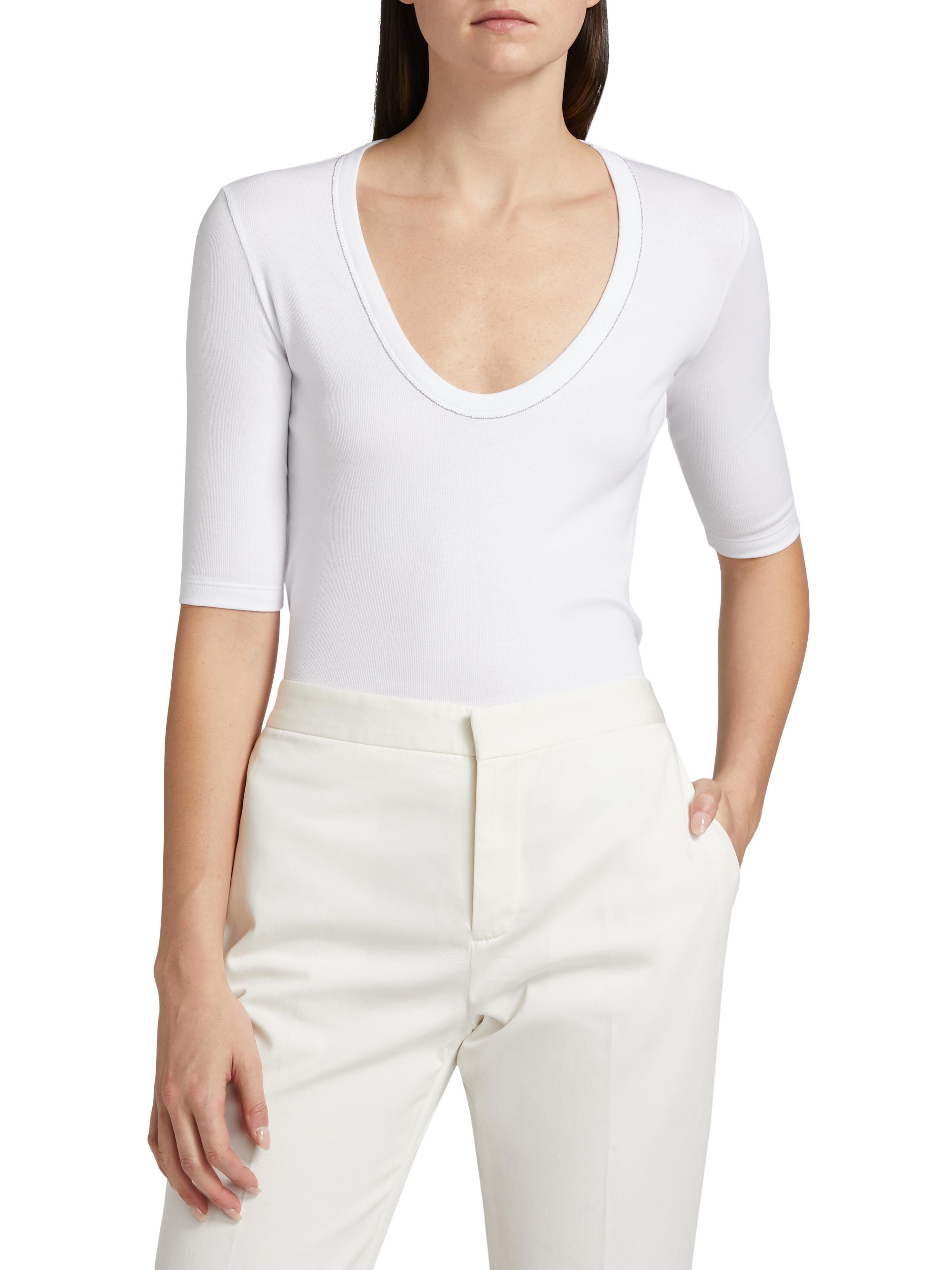 Fabiana Filippi Women's Rib-Knit Jersey T-Shirt - Bianco Ottico | Thumbnail 3