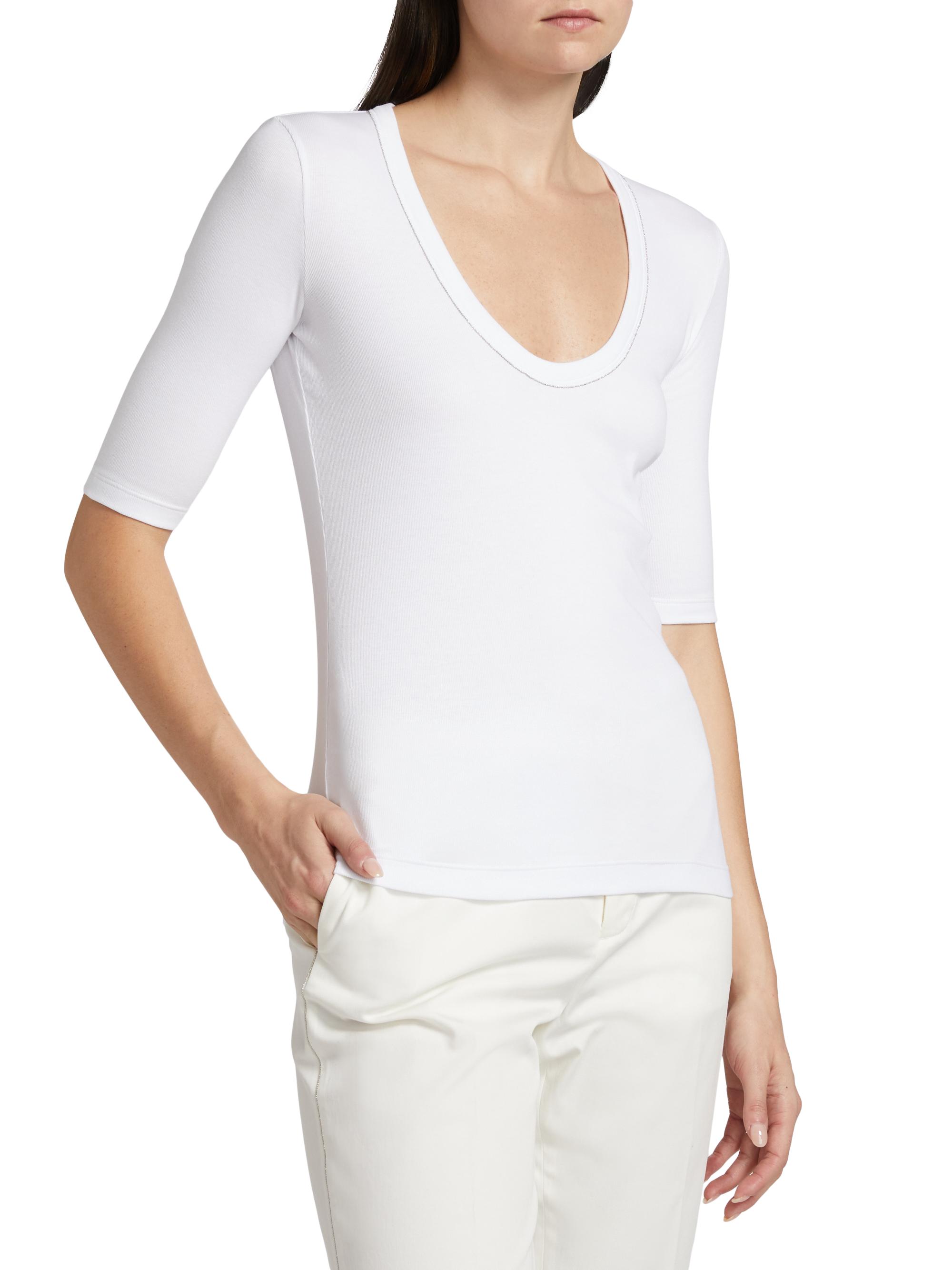 Fabiana Filippi Women's Rib-Knit Jersey T-Shirt - Bianco Ottico | Thumbnail 4