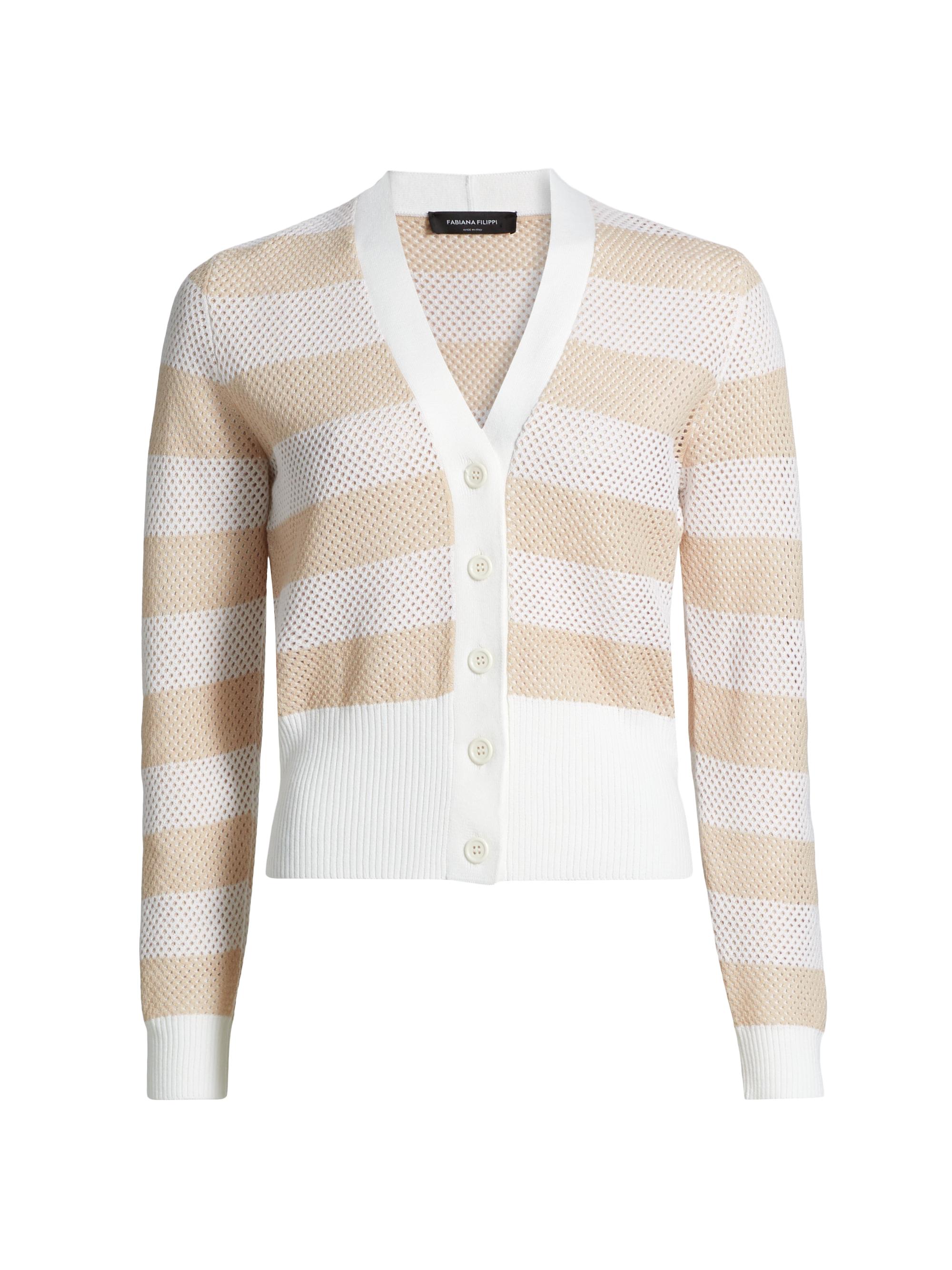 Fabiana Filippi Women's Striped Wool-Cotton Mesh Cardigan - Rafia Cipria