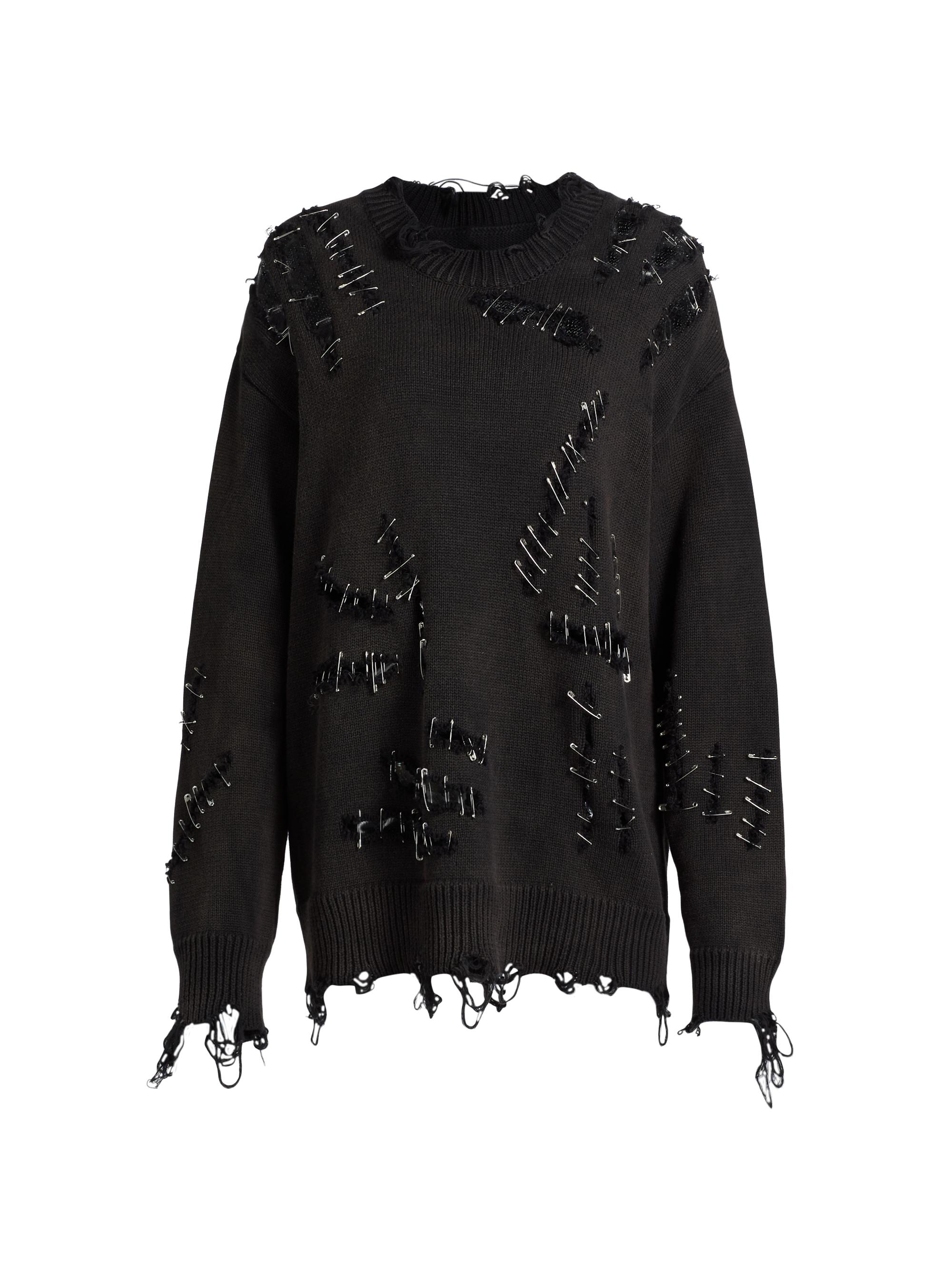 R13 Women's Boyfriend Slashed Cotton Sweater - Black With Pins