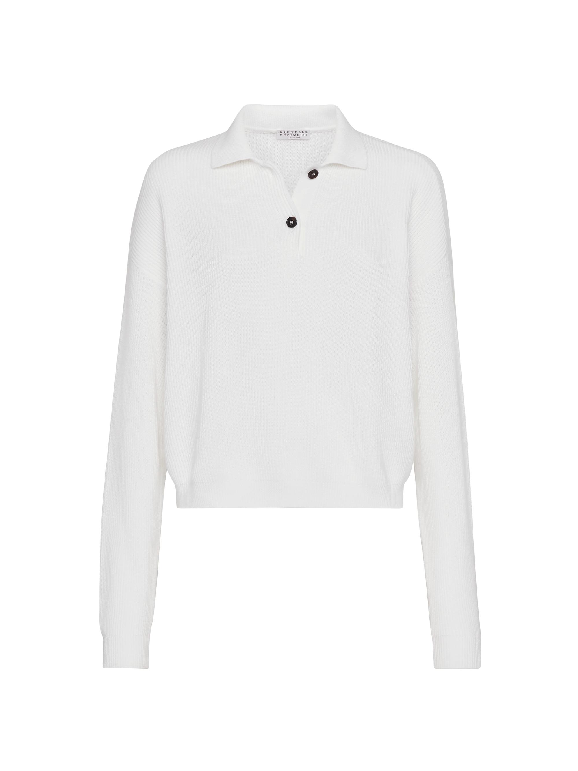 Brunello Cucinelli Women's Cotton English Rib Polo Style Sweater with Monili - Night