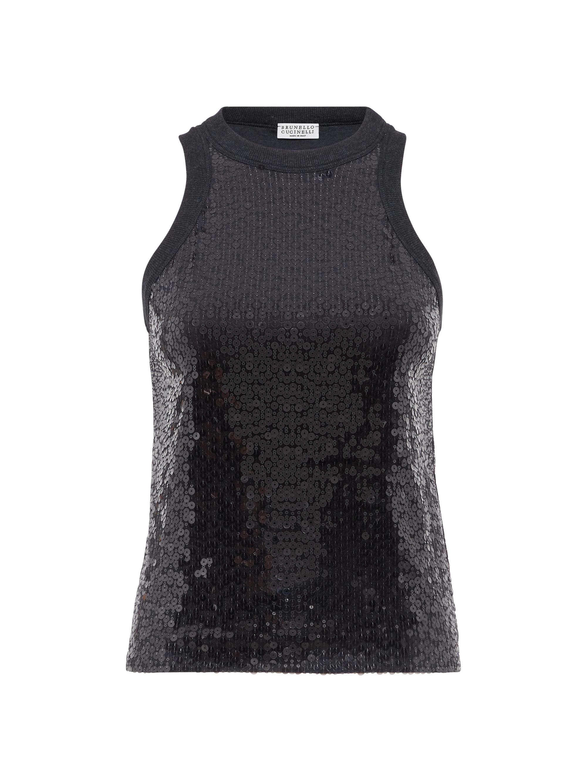 Brunello Cucinelli Women's Dazzling Embroidery Top in Stretch Cotton Jersey - Black