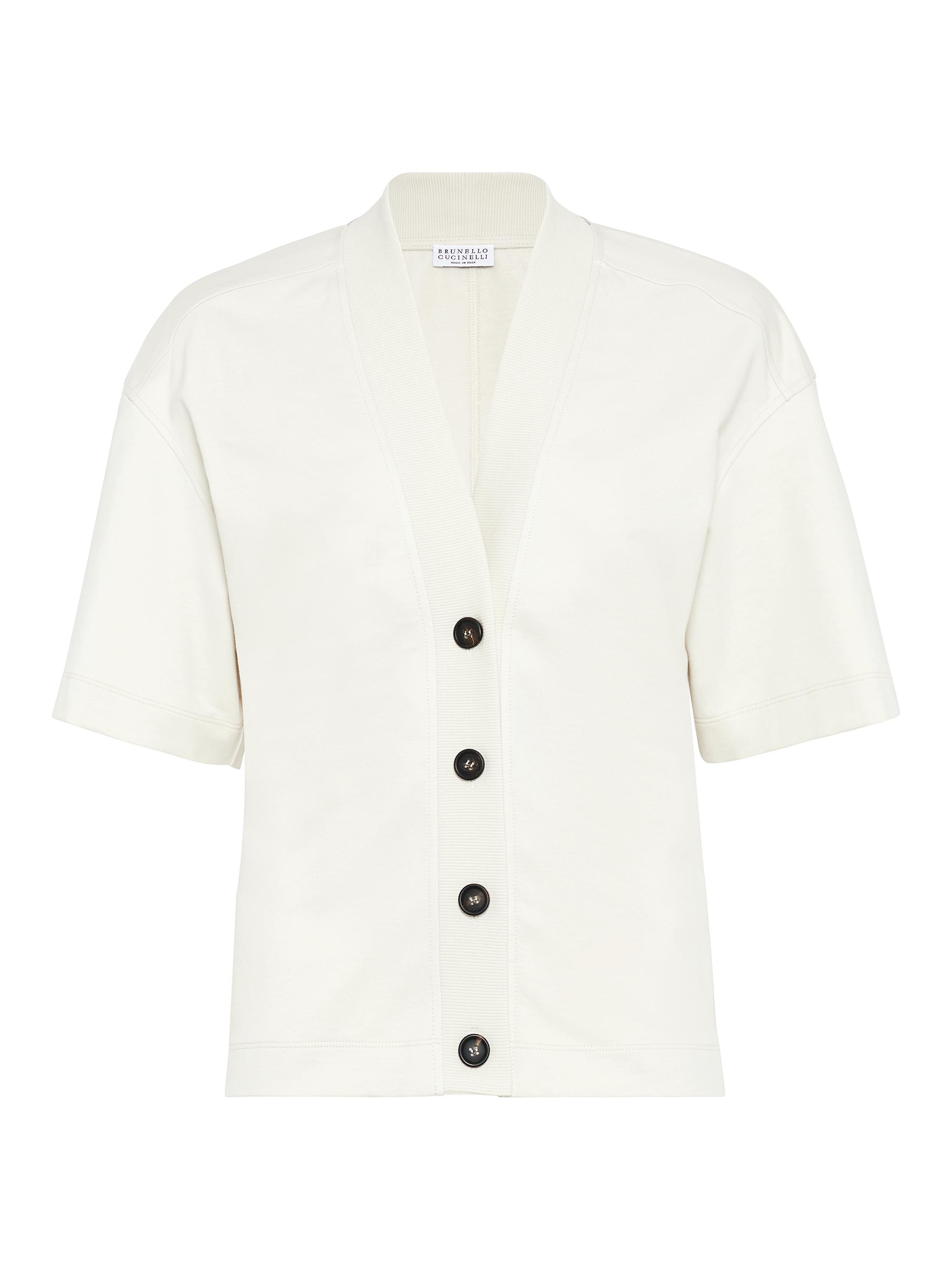 Brunello Cucinelli Women's Stretch Cotton Lightweight French Terry Top with Buttons - Butter