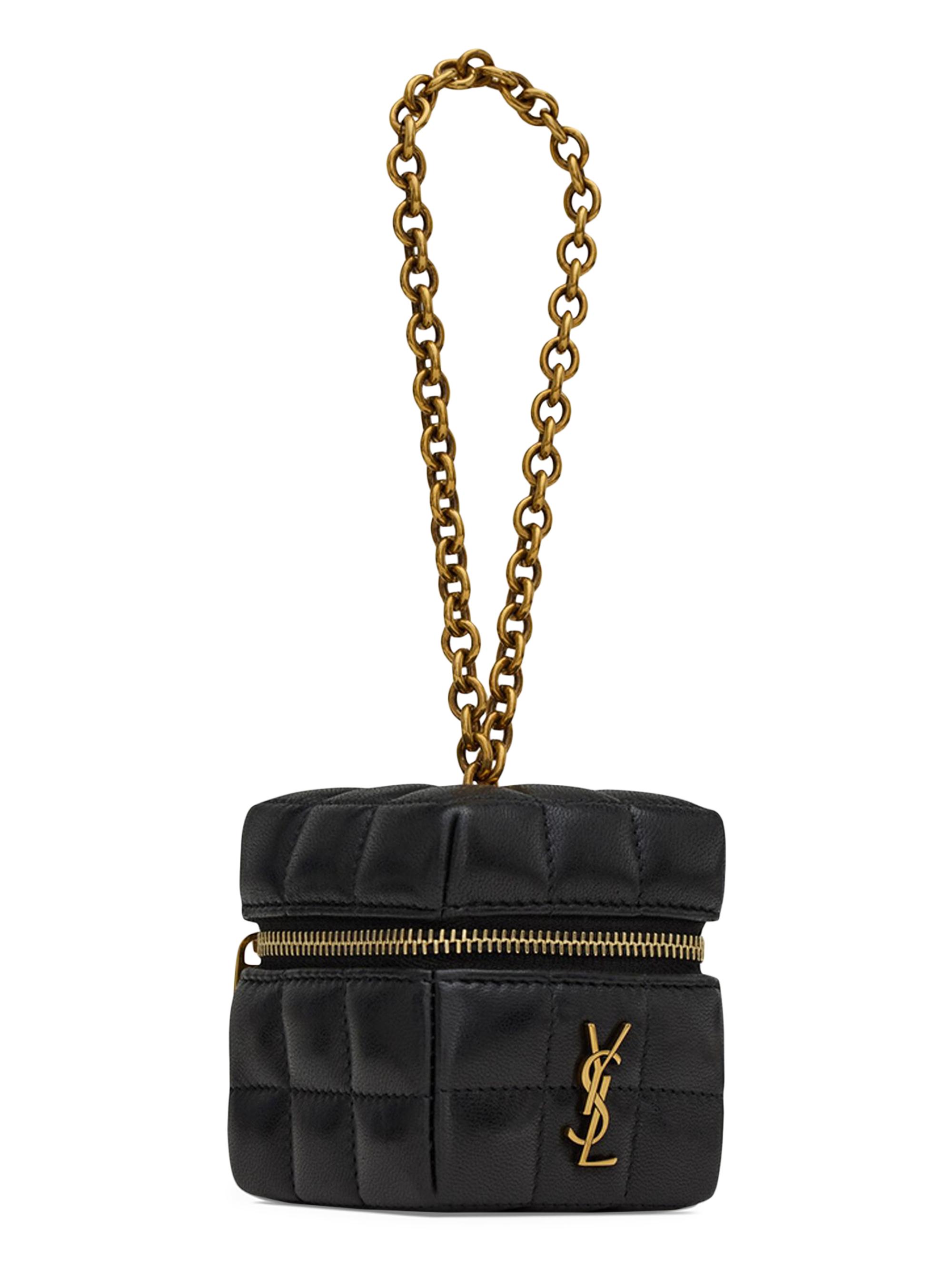 バッグ SAINT LAURENT CUBE CASSANDRE MATELASSÉ CARRÉ mini cube on chain in lambskin in Black