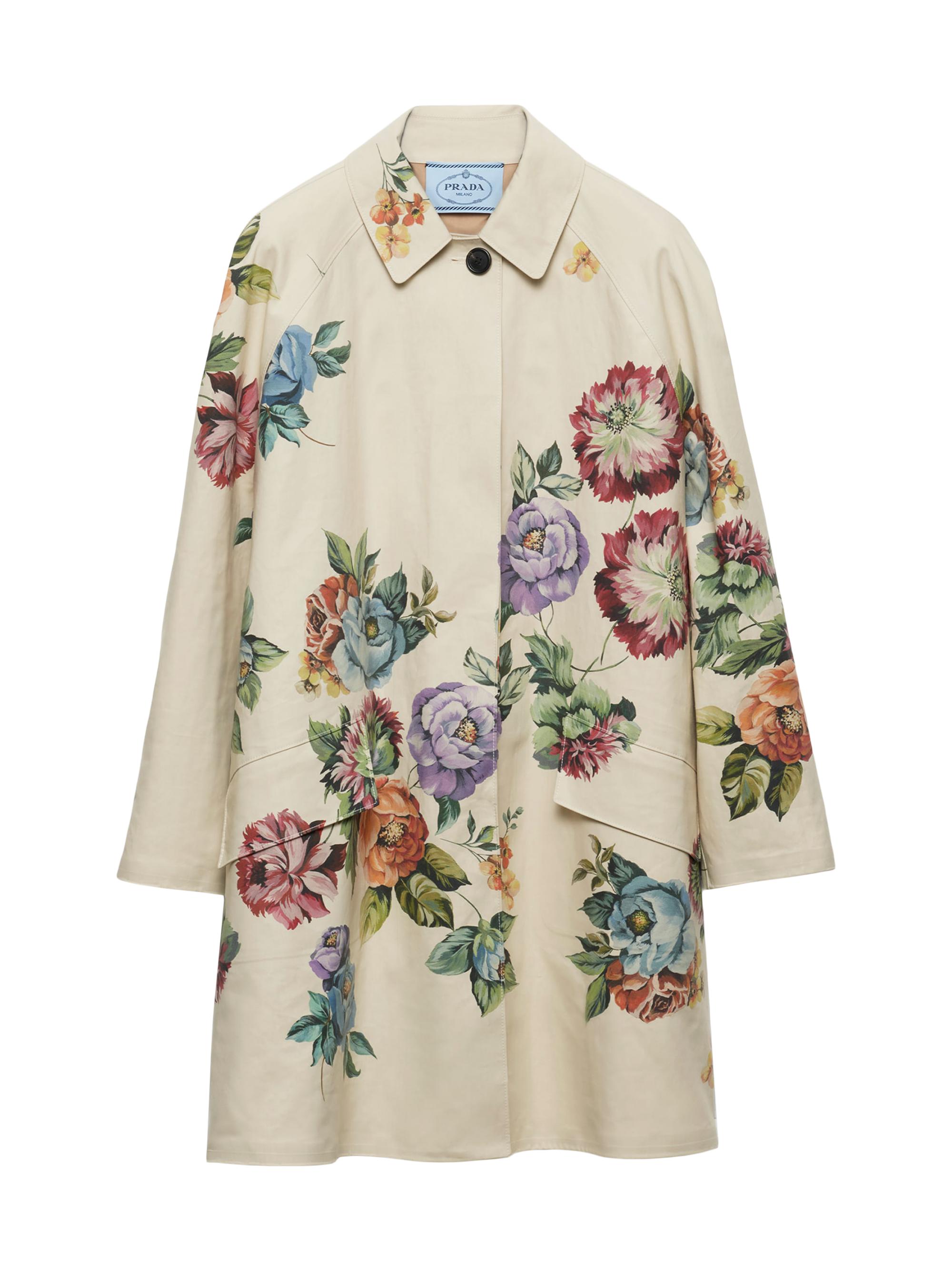 Prada Women's Printed Cotton Single-Breasted Coat - Beige