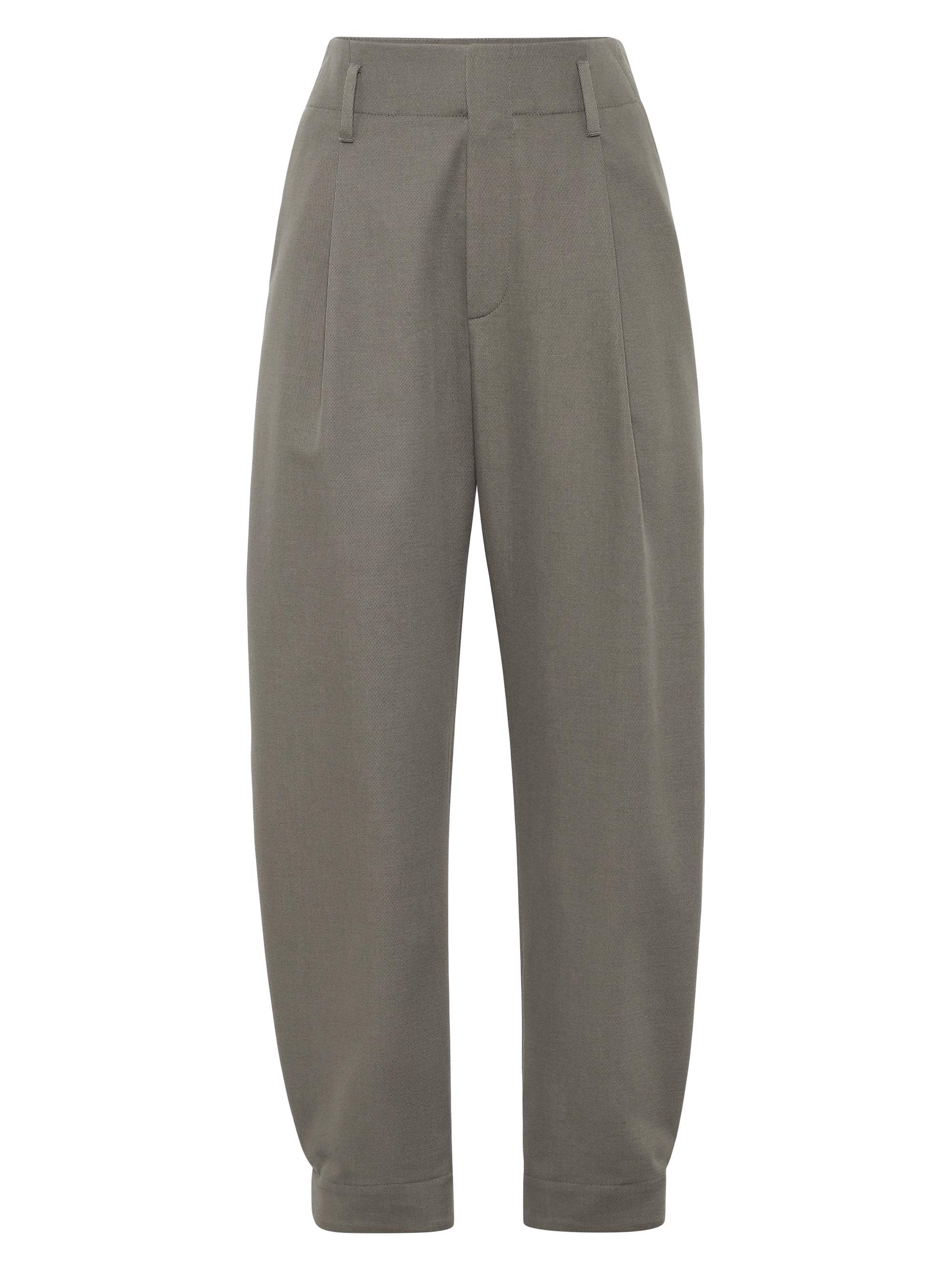 Brunello Cucinelli Women's Cotton and Wool Cover Sartorial Baggy Trousers - Khaki