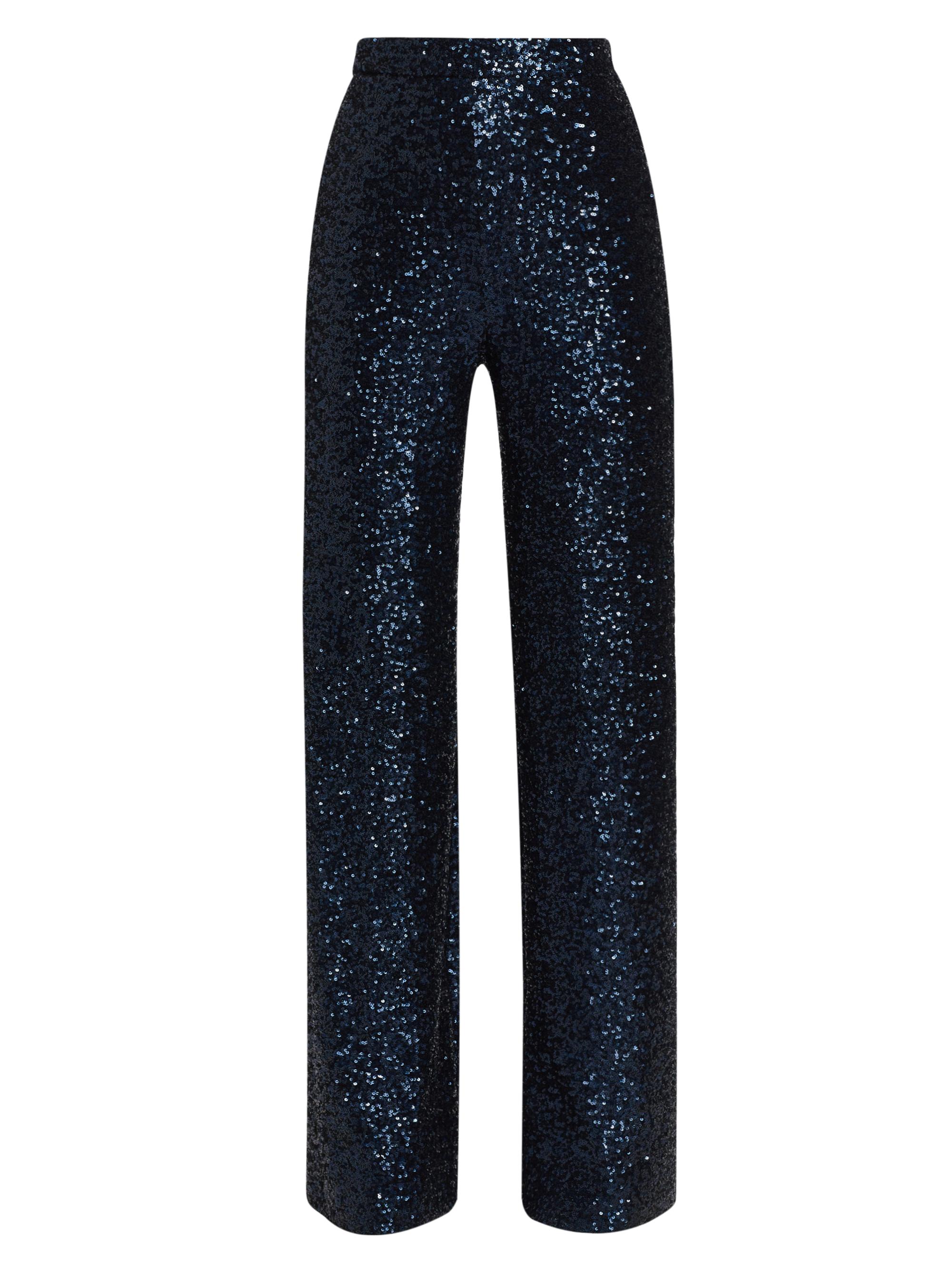 Badgley Mischka Women's Evening Sequined Wide-Leg Pants - Navy