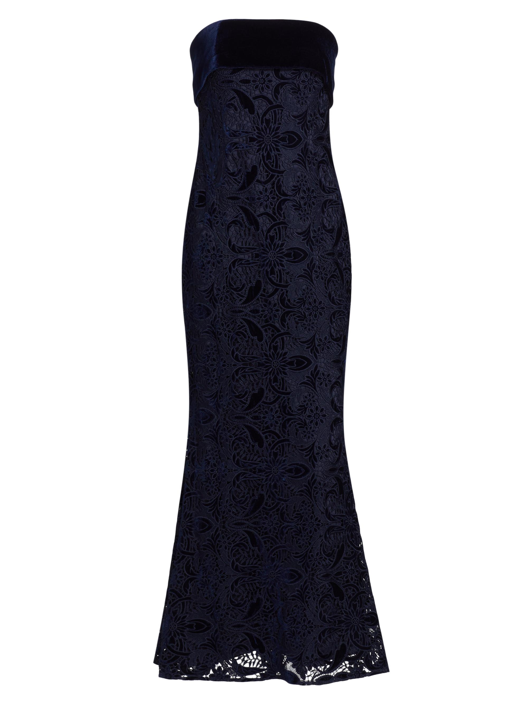 Badgley Mischka Women's Velvet Lace Strapless Gown - Navy
