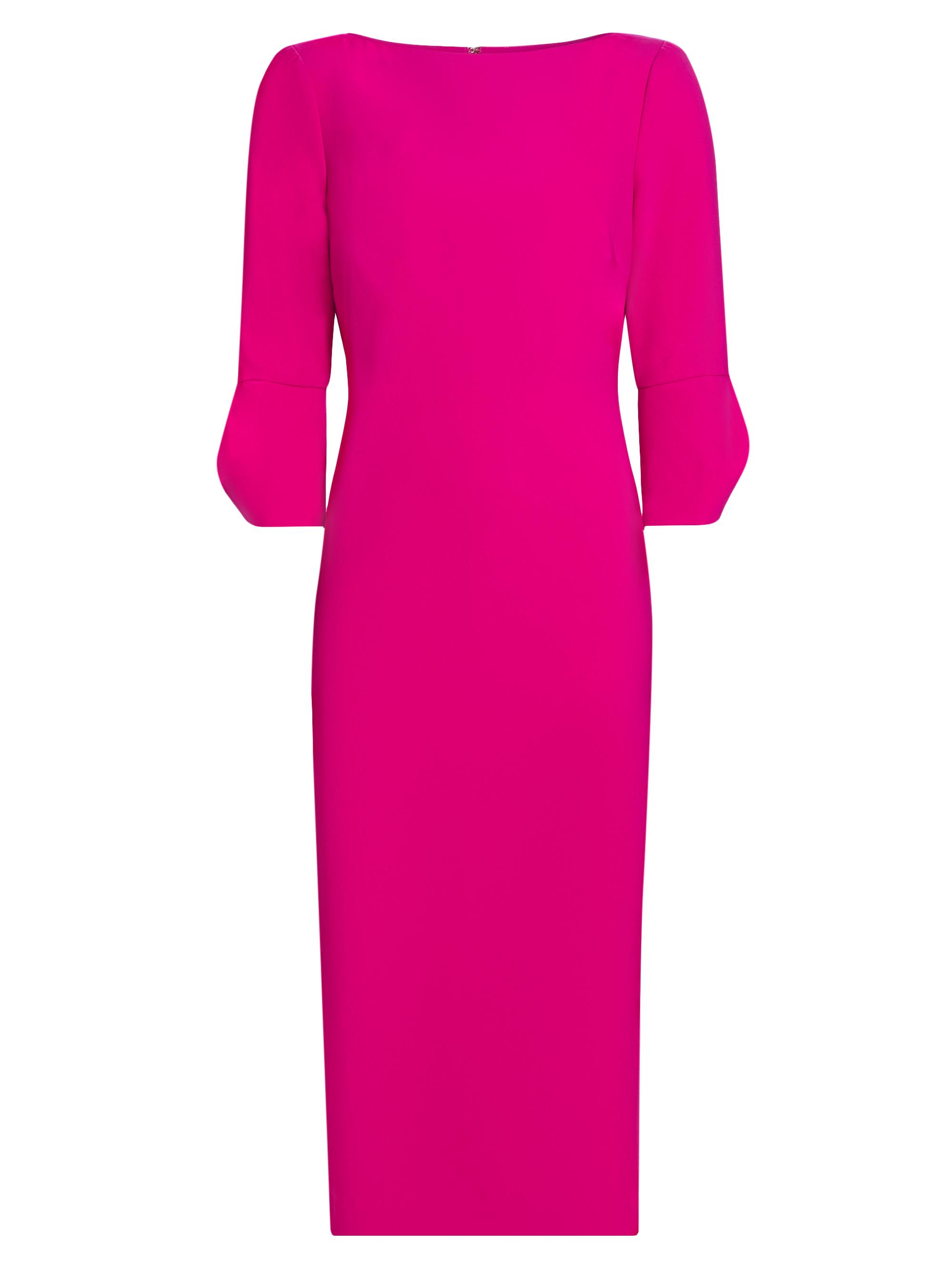 Badgley Mischka Women's Crepe Boatneck Midi-Dress - Fuchsia