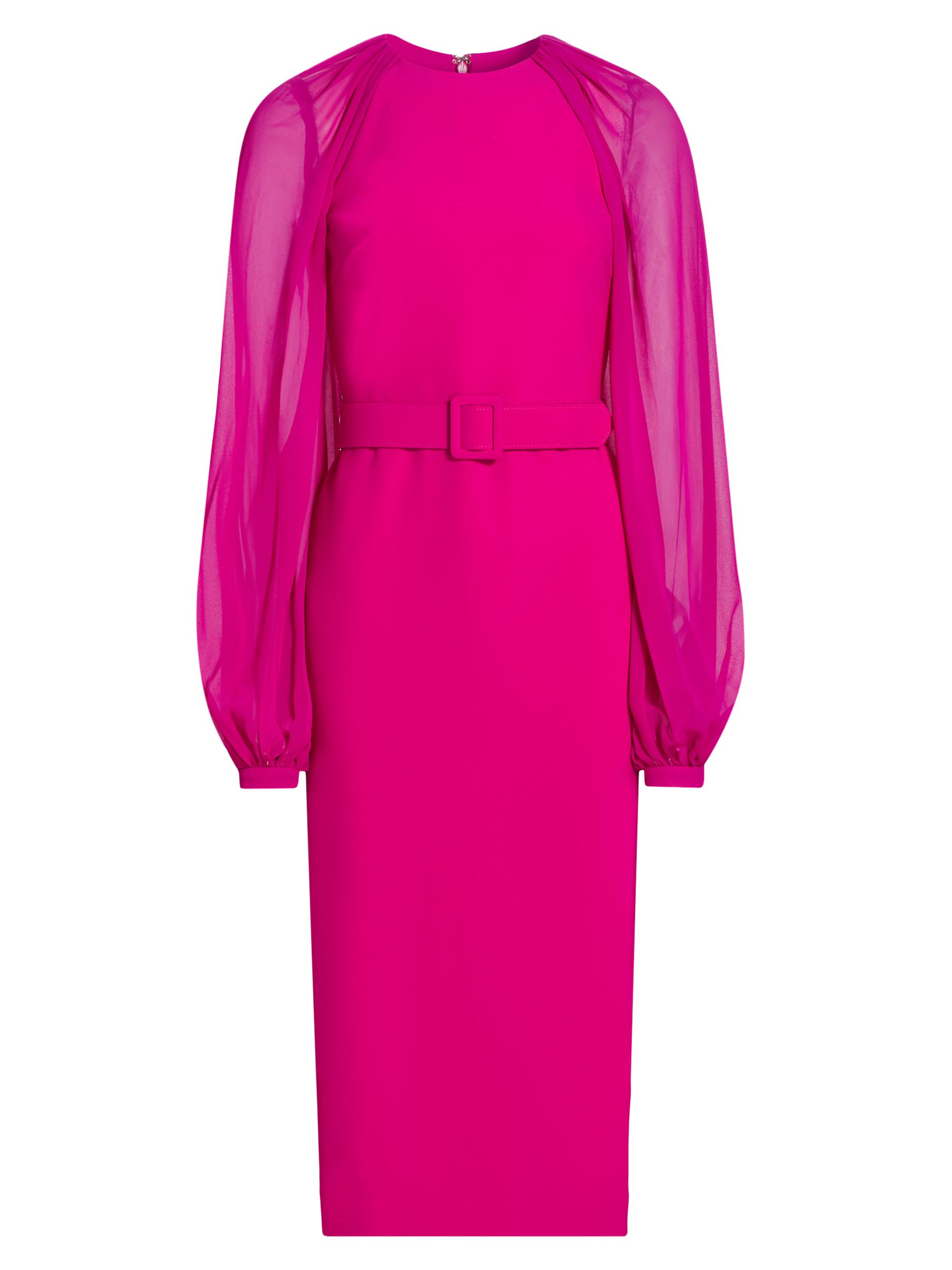 Badgley Mischka Women's Georgette Pleated Belted Crewneck Midi-Dress - Fuchsia