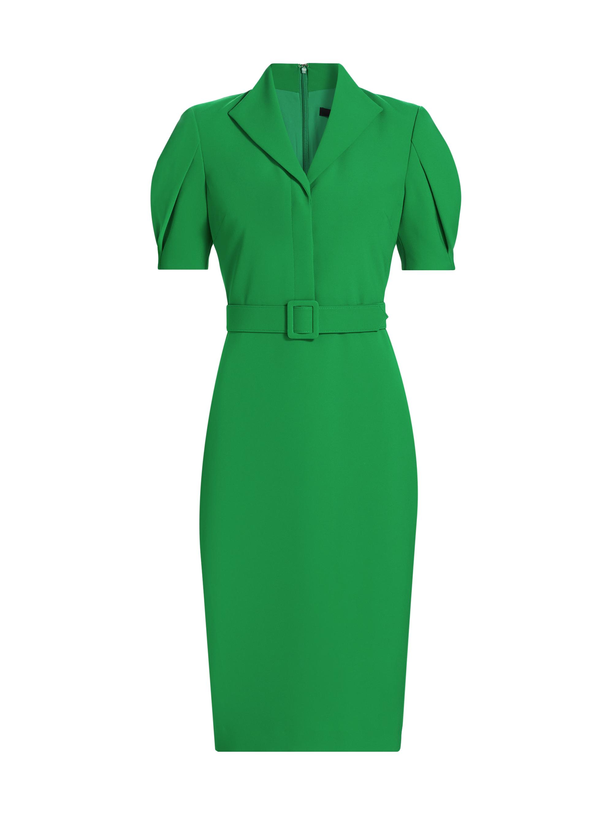 Badgley Mischka Women's Crepe Short-Sleeve Belted Midi-Dress - Emerald