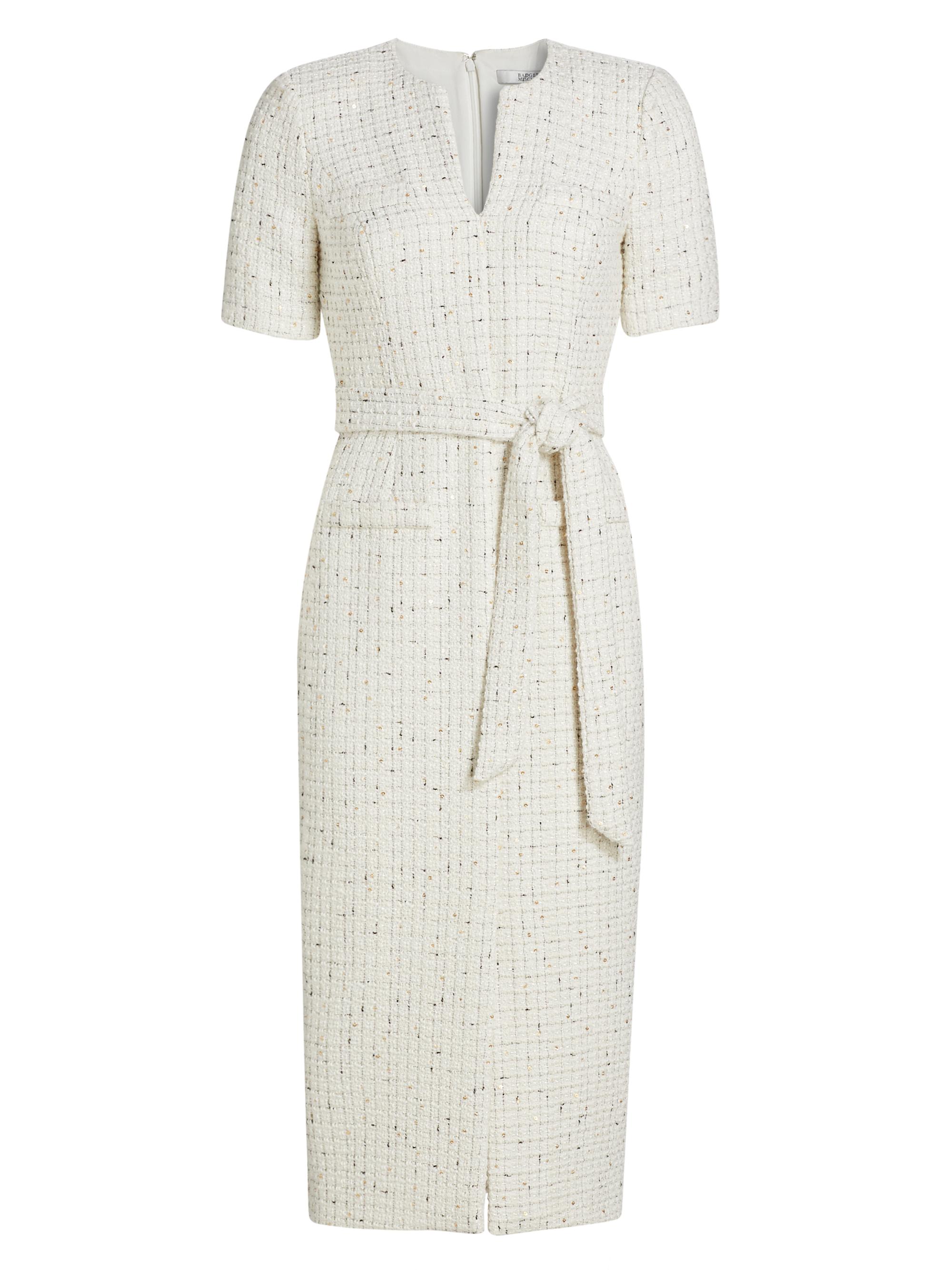 Badgley Mischka Tweed Short-Sleeve Belted Midi-Dress | Saks Fifth