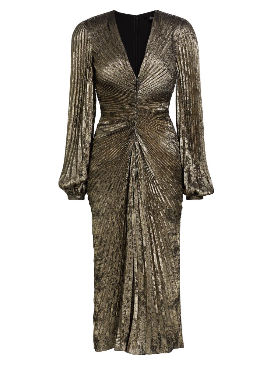 chinese dress ladies Badgley Mischka Pleated Ruffle Fan Flared Mikado Gown EG4416 main image 1