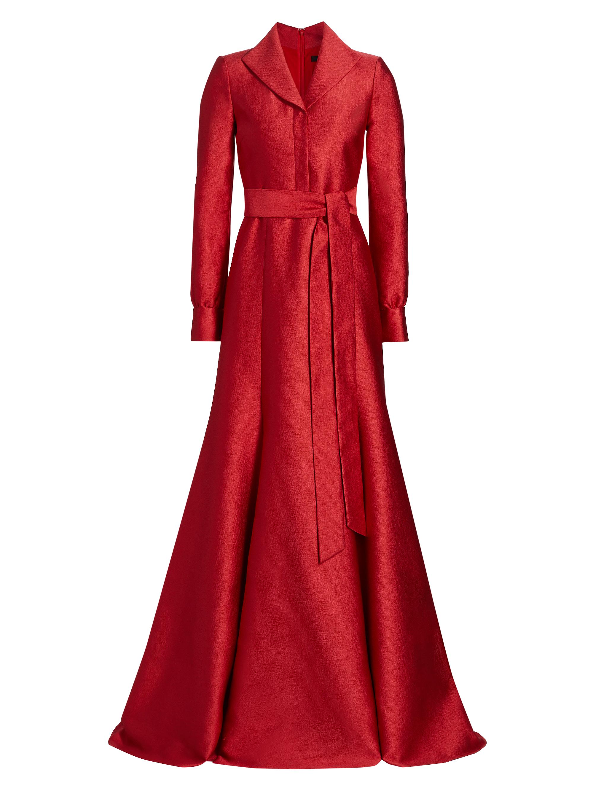 Badgley Mischka Women's Textured Mikado Fit & Flare Belted Gown - Red