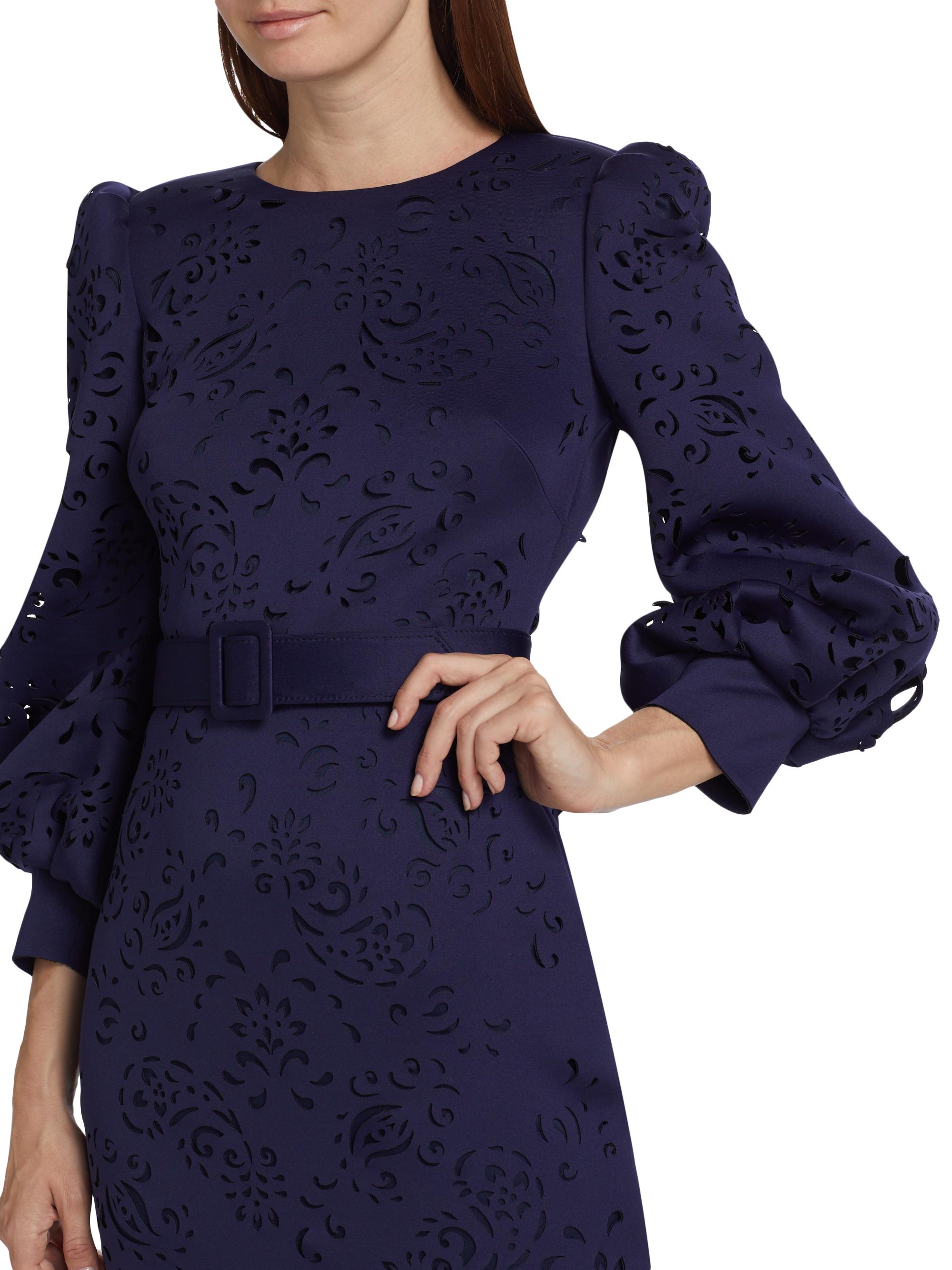 Badgley Mischka Cut-Out Long-Sleeve Belted Midi-Dress | Saks Fifth Avenue