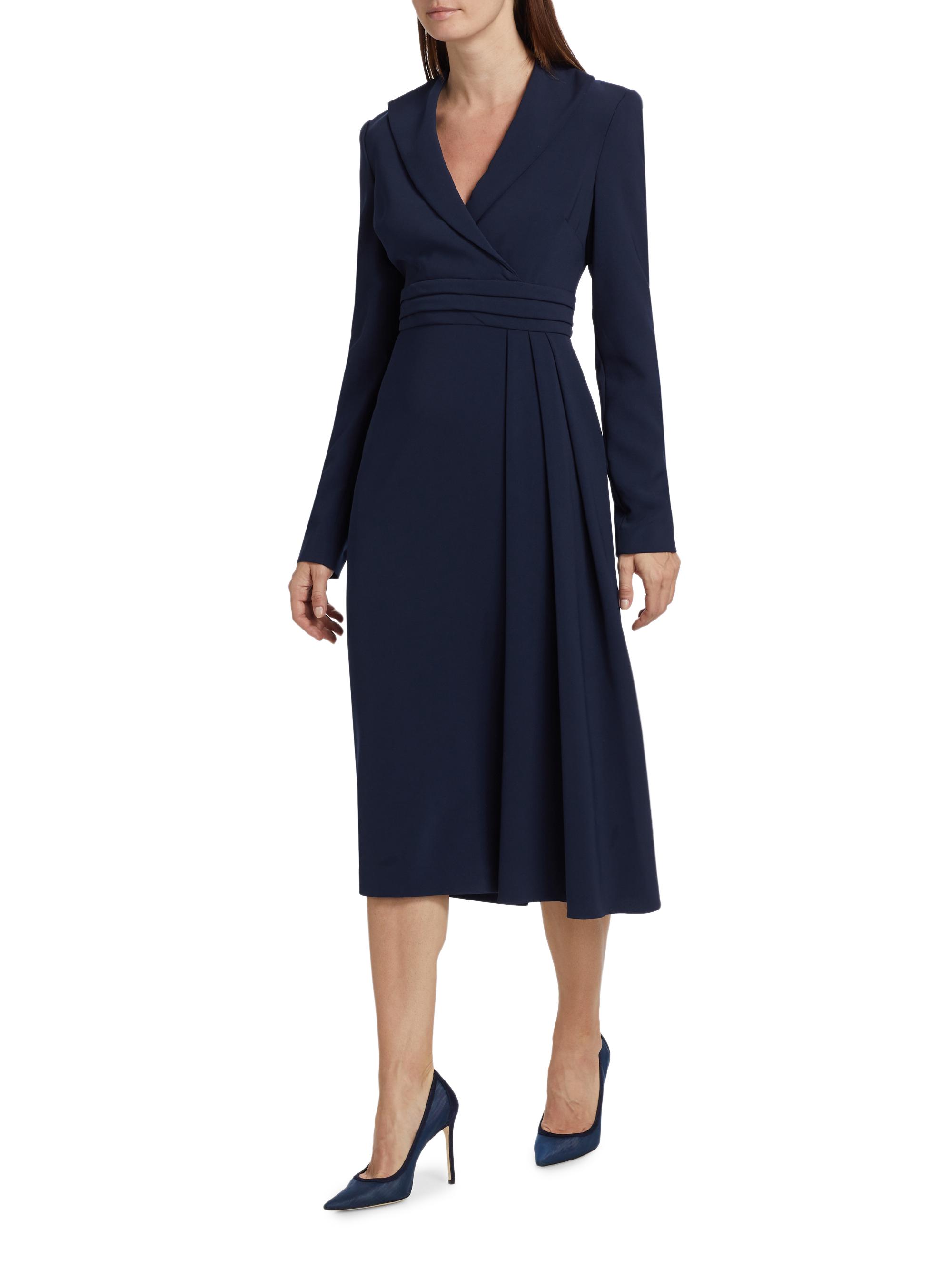 Badgley Mischka Stretch-Crepe Pleated Long-Sleeve Midi-Dress | Saks Fifth  Avenue