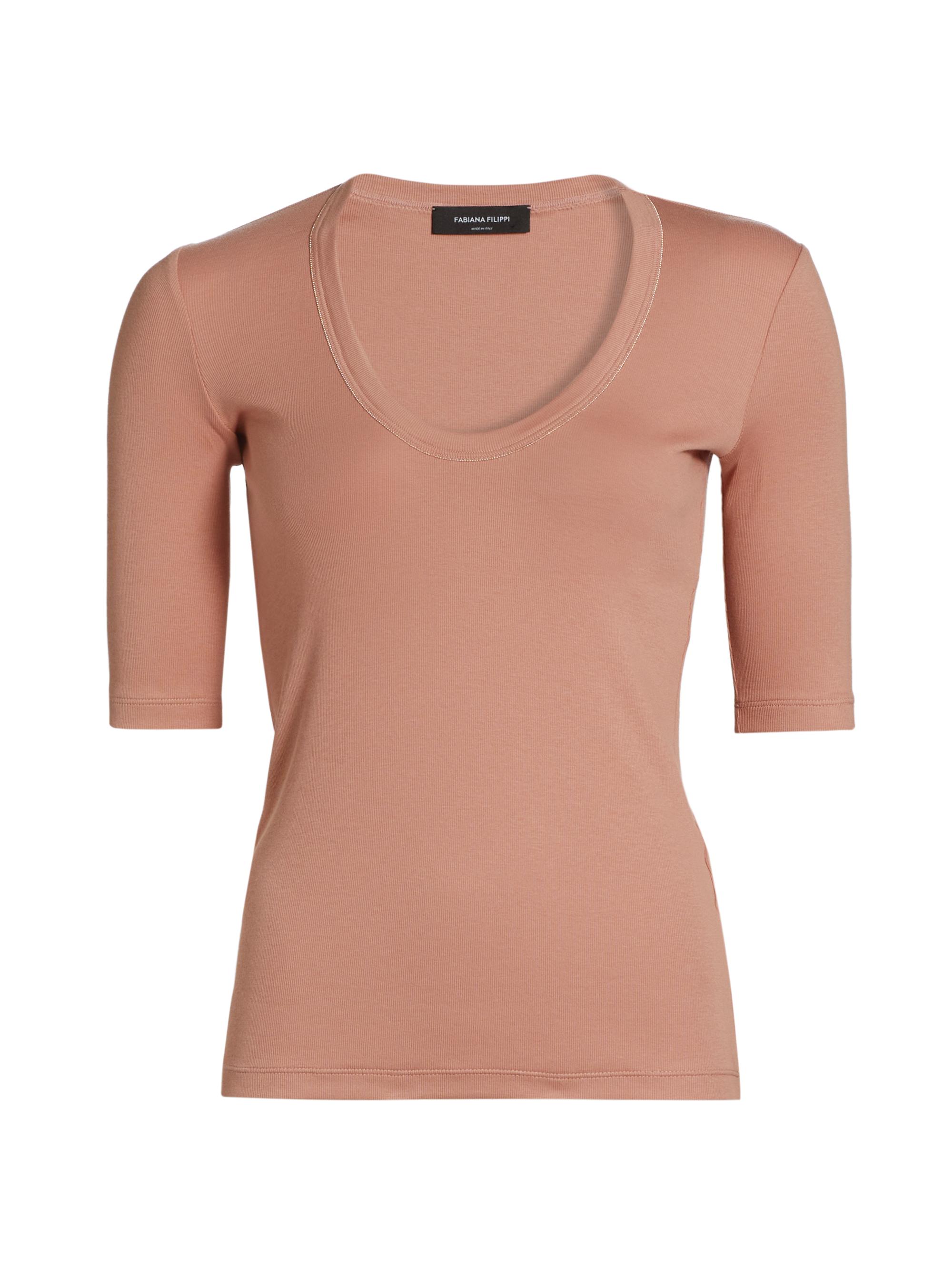 Fabiana Filippi Women's Glitter-Trim Jersey T-Shirt - Fard