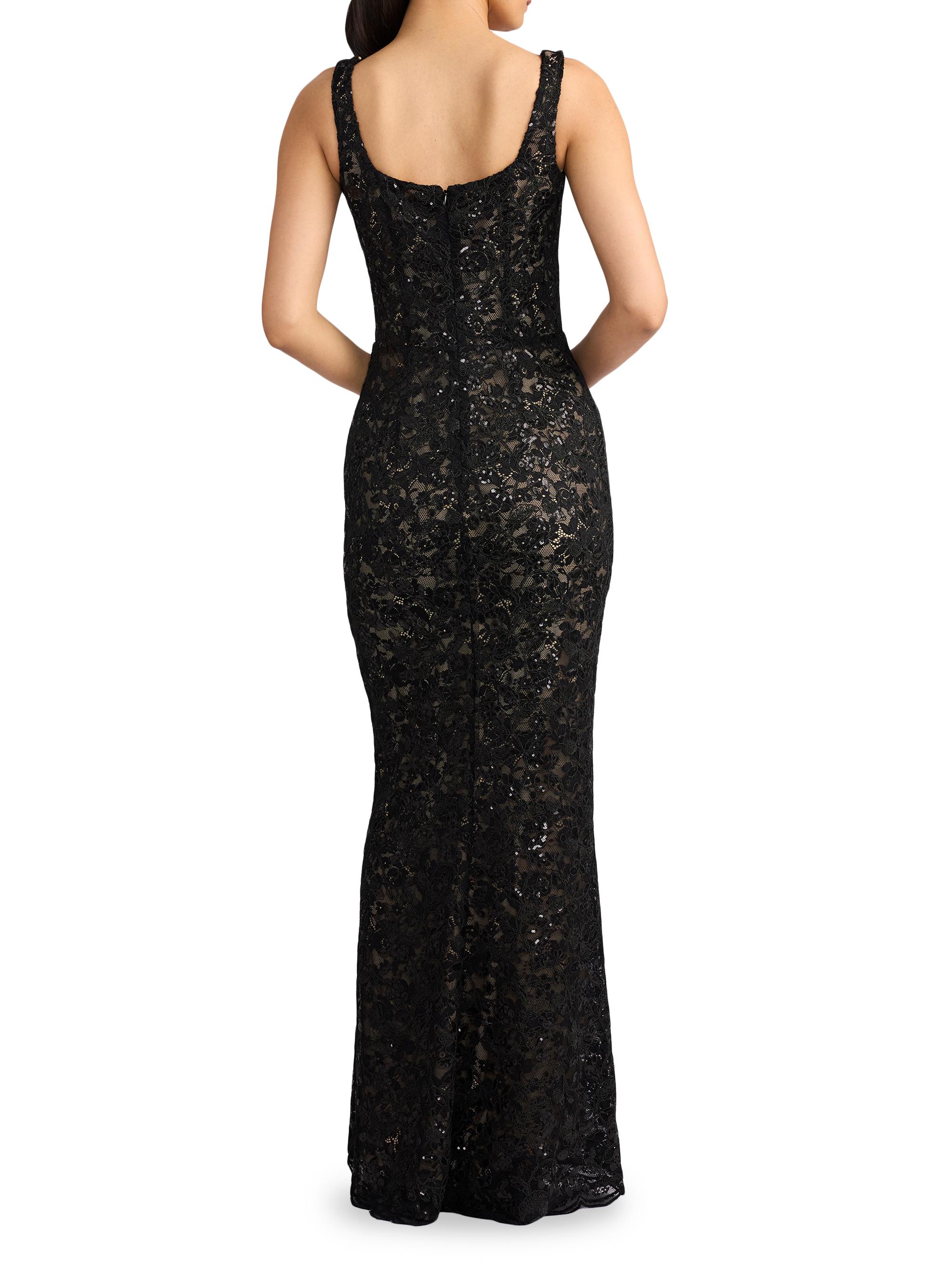 white wedding dress with black lace Lauren Elaine Ostara main image 1