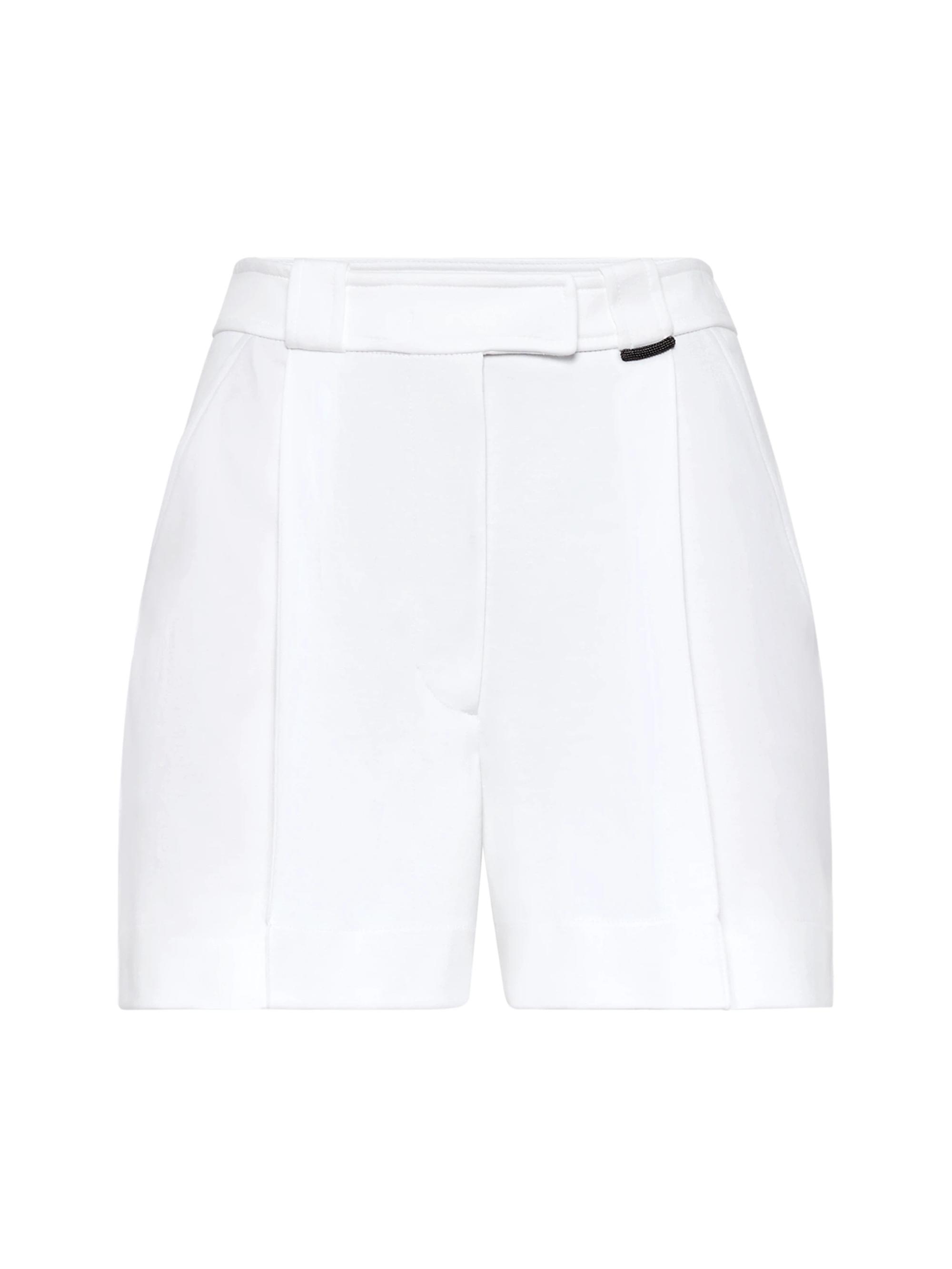 Brunello Cucinelli Women's Cotton Interlock Shorts with Shiny Tab - White