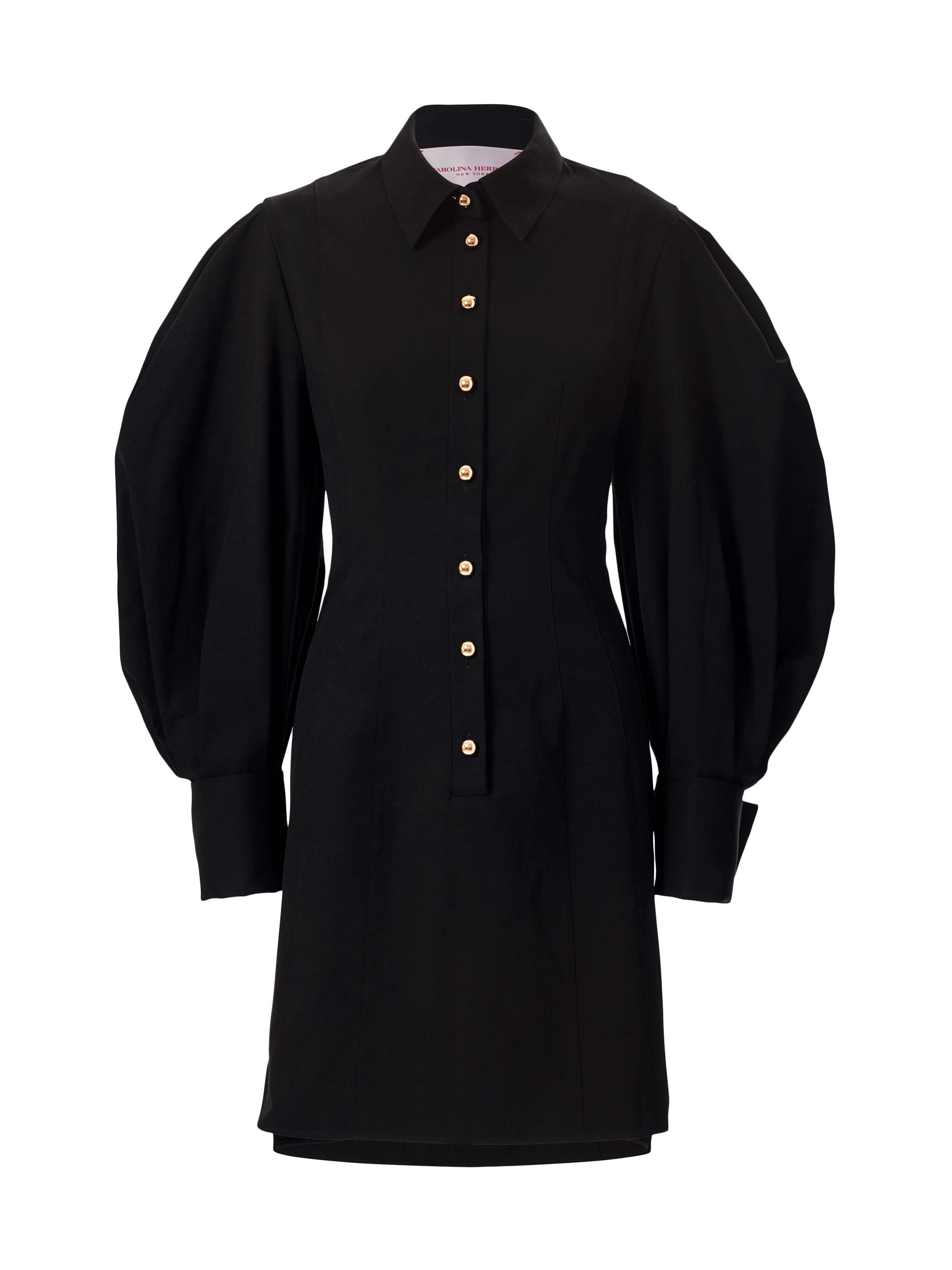 Carolina Herrera Women's Puff-Sleeve Cotton-Blend Shirtdress - Black