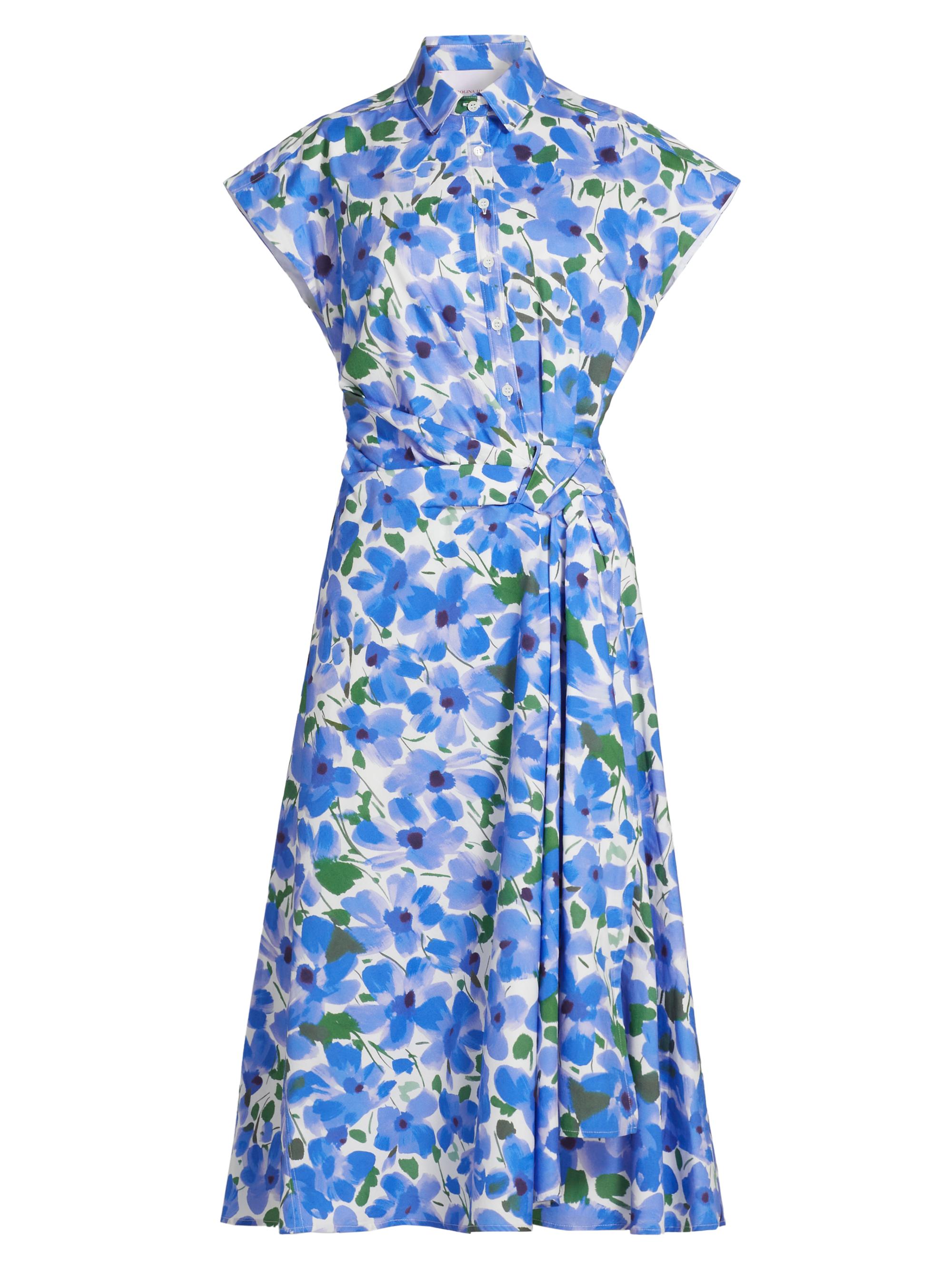 Carolina Herrera Women's Collared Faux Wrap Cap-Sleeve Dress - Delphinium Mult