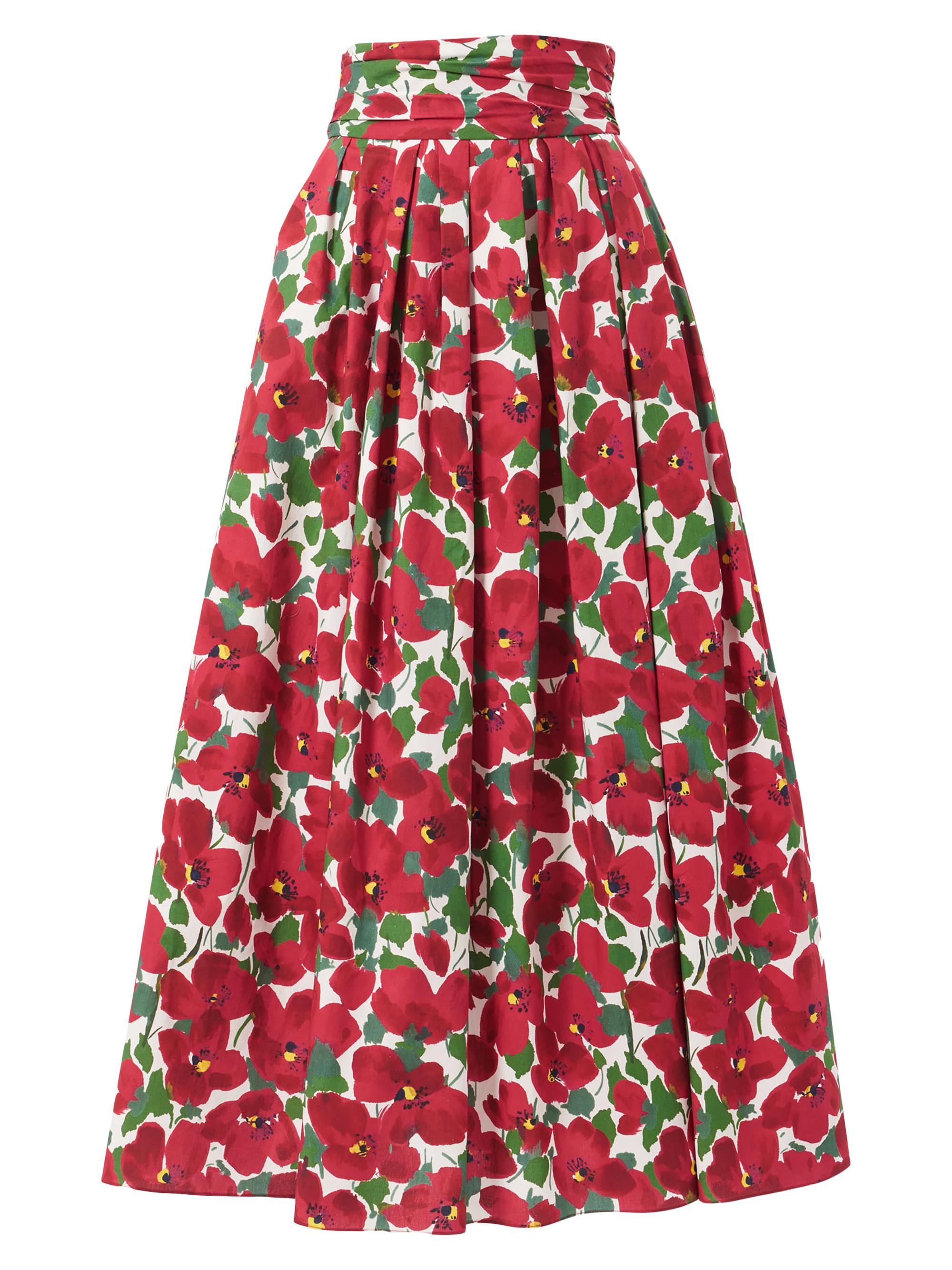 Carolina Herrera Women's Floral Stretch-Cotton Midi-Skirt - Herrera Red Multi