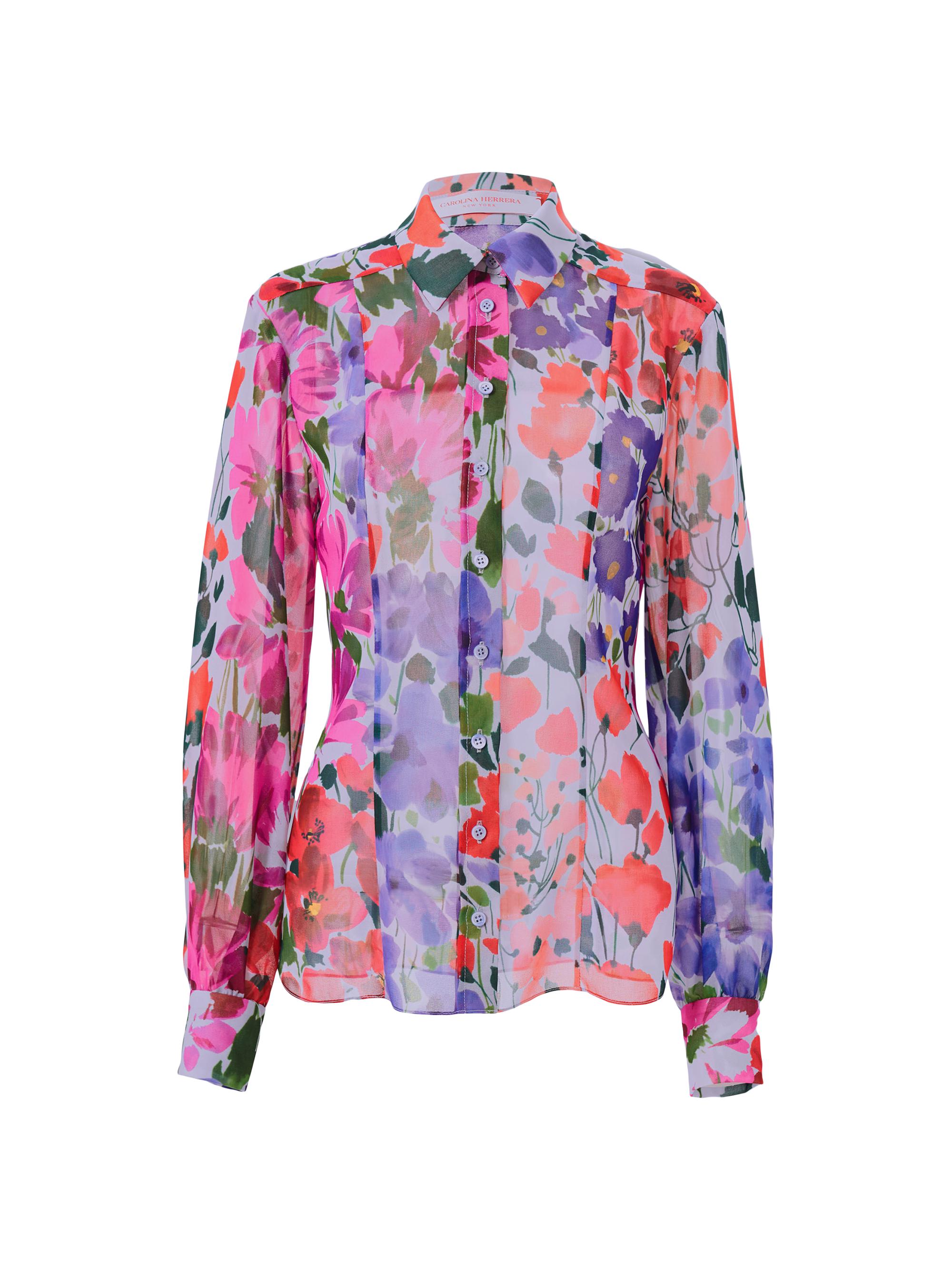 Carolina Herrera Women's Celeste Sheer Floral Blouse - Celeste Multi