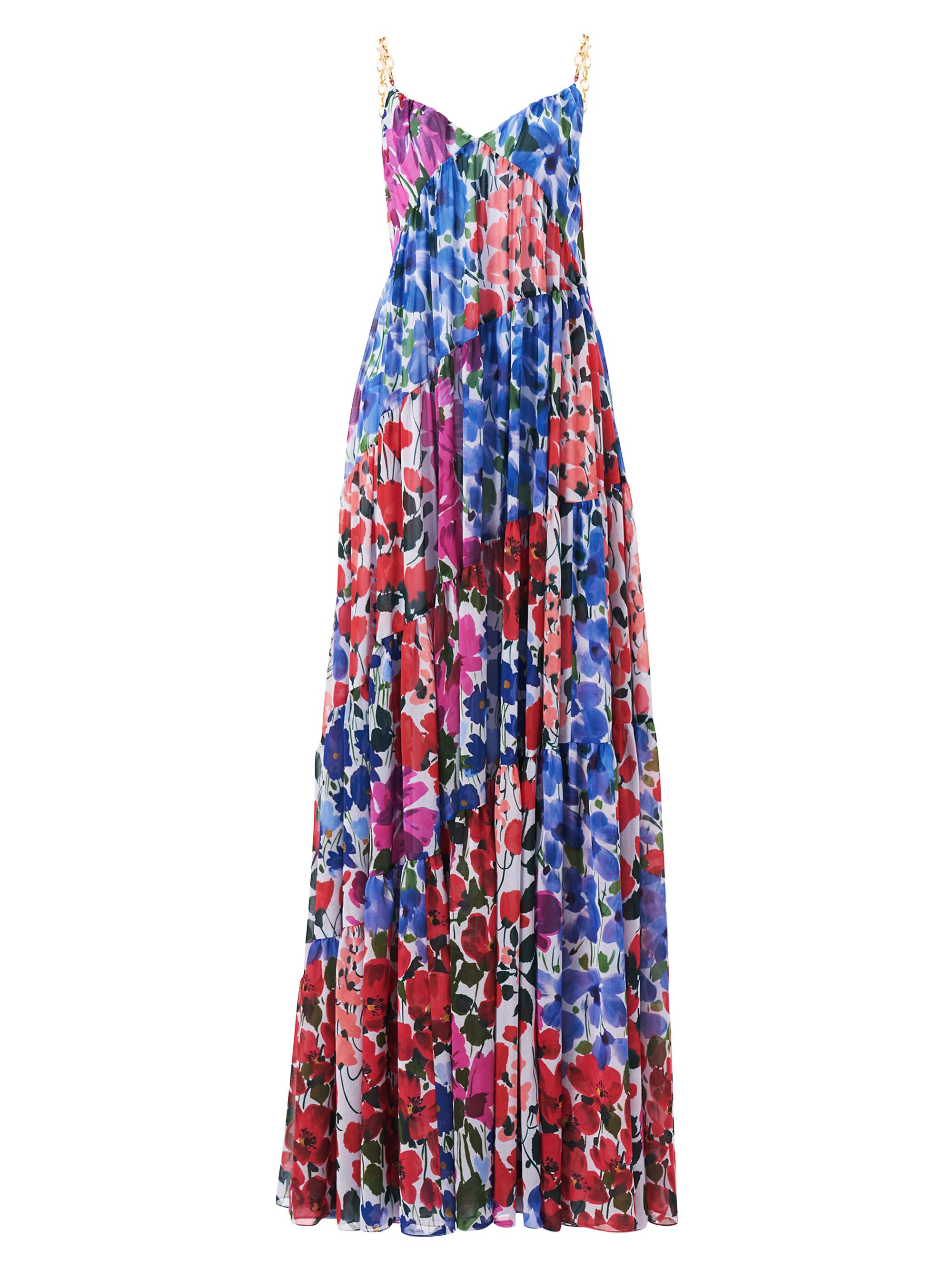 Carolina Herrera Women's Floral Pleated Asymmetric Seam Maxi Dress - Celeste Multi