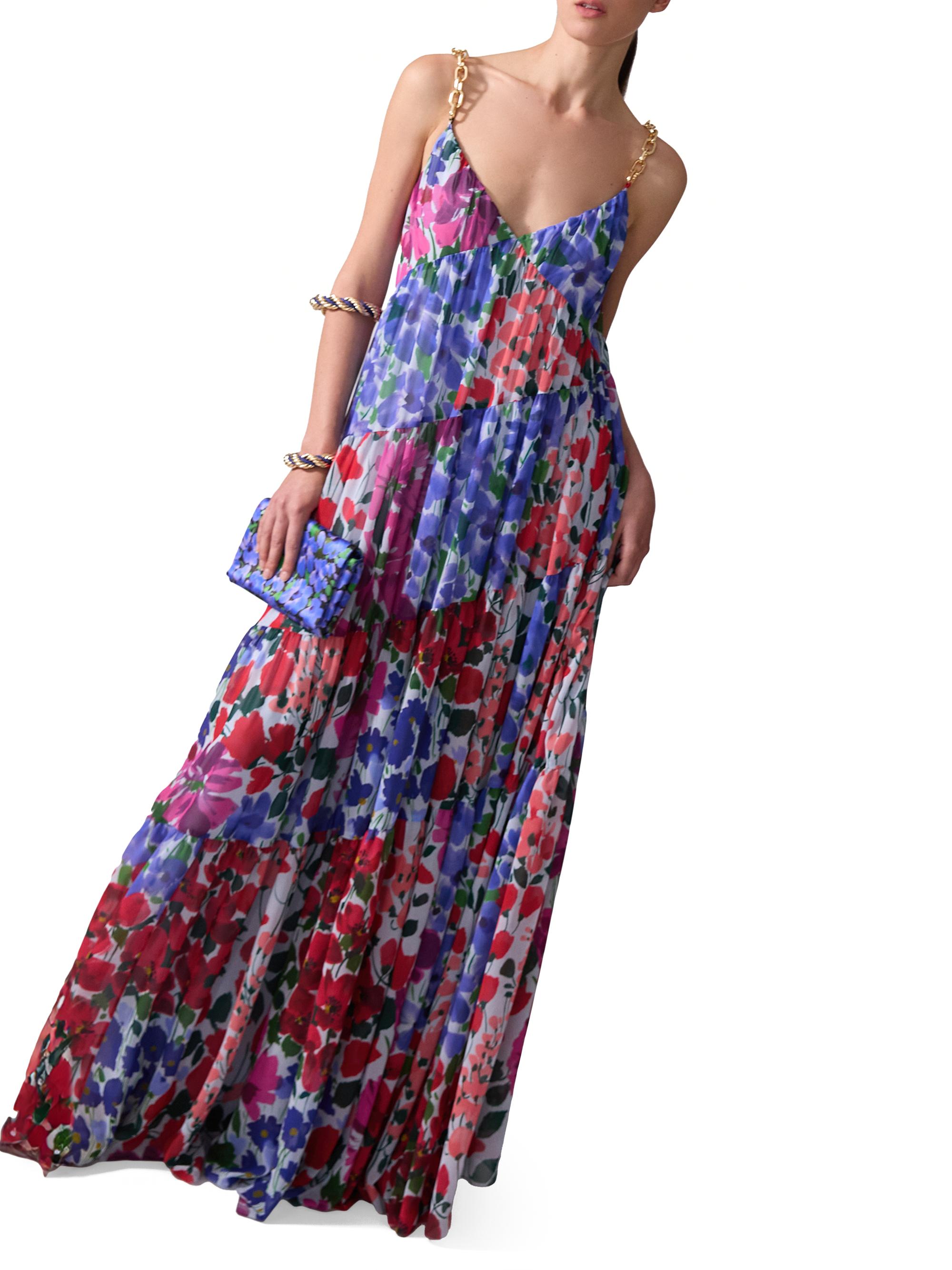 navy blue dress for baby girl Carolina Herrera Floral Pleated Asymmetric Seam Maxi Dress