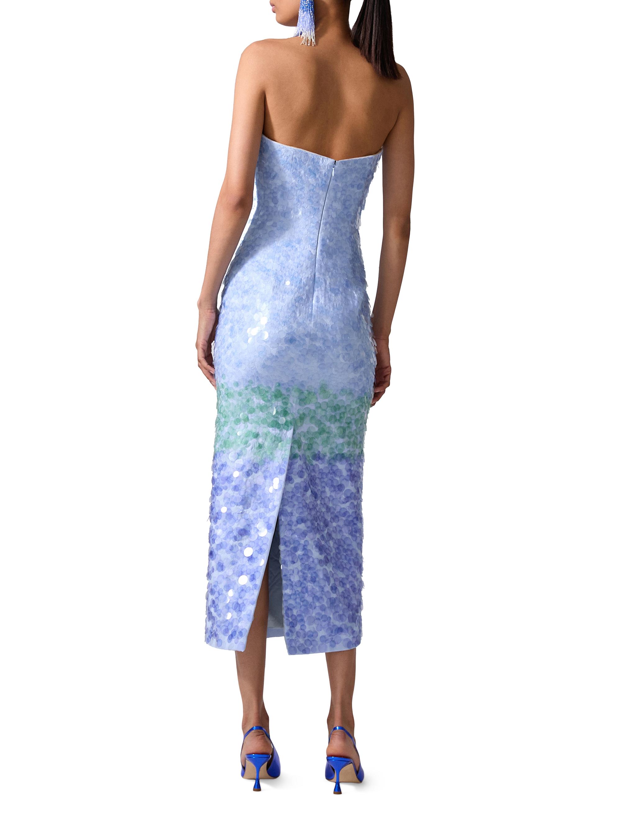 carolina herrera blue sequin dress Carolina Herrera Ombré Sequined Strapless Midi-Dress