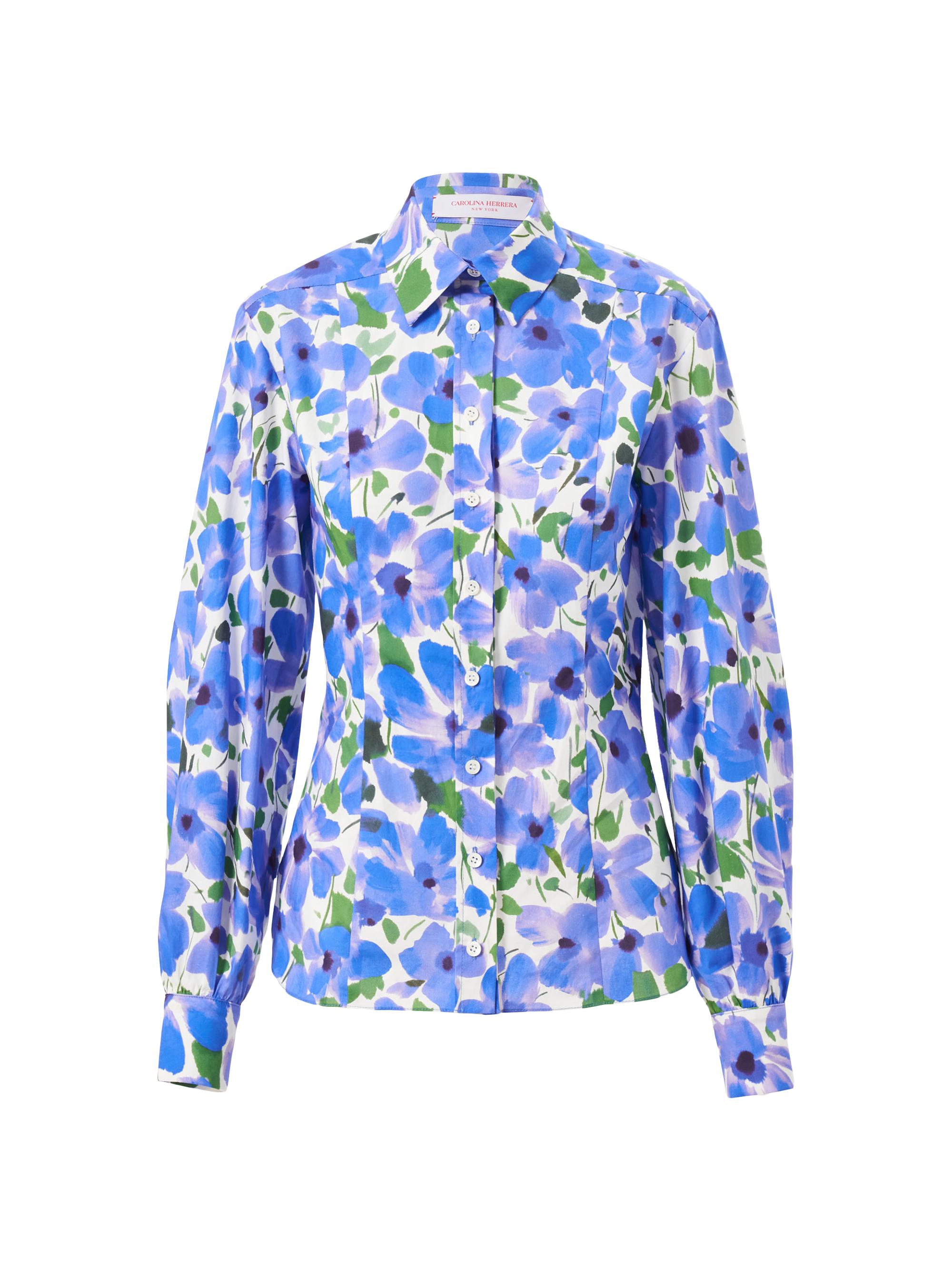 Carolina Herrera Women's Delphinium Floral Poplin Shirt - Delphinium Multi
