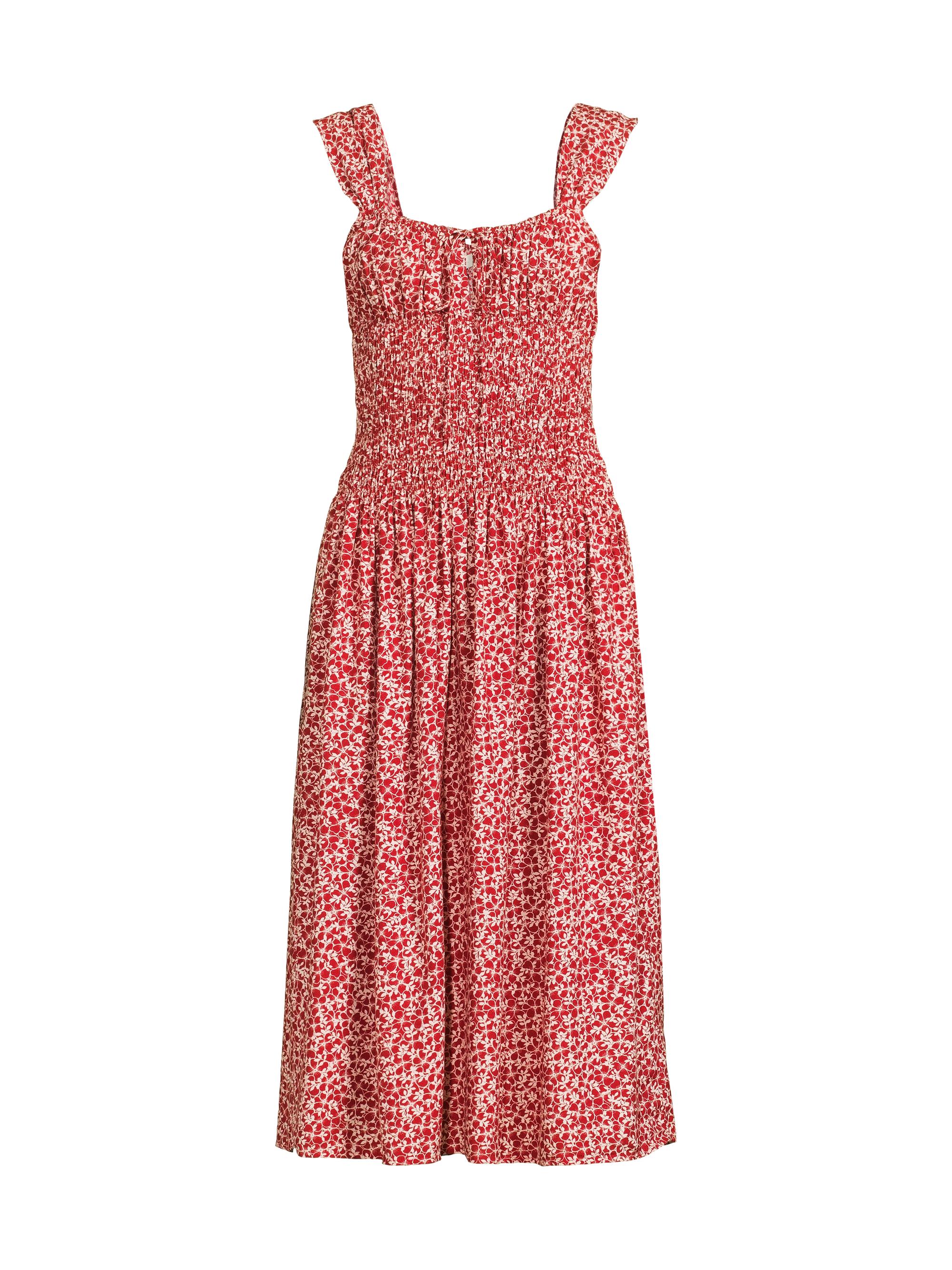 Faithfull the Brand Women's Yerres Peony Smocked Dress - Peony Stamp Garnet
