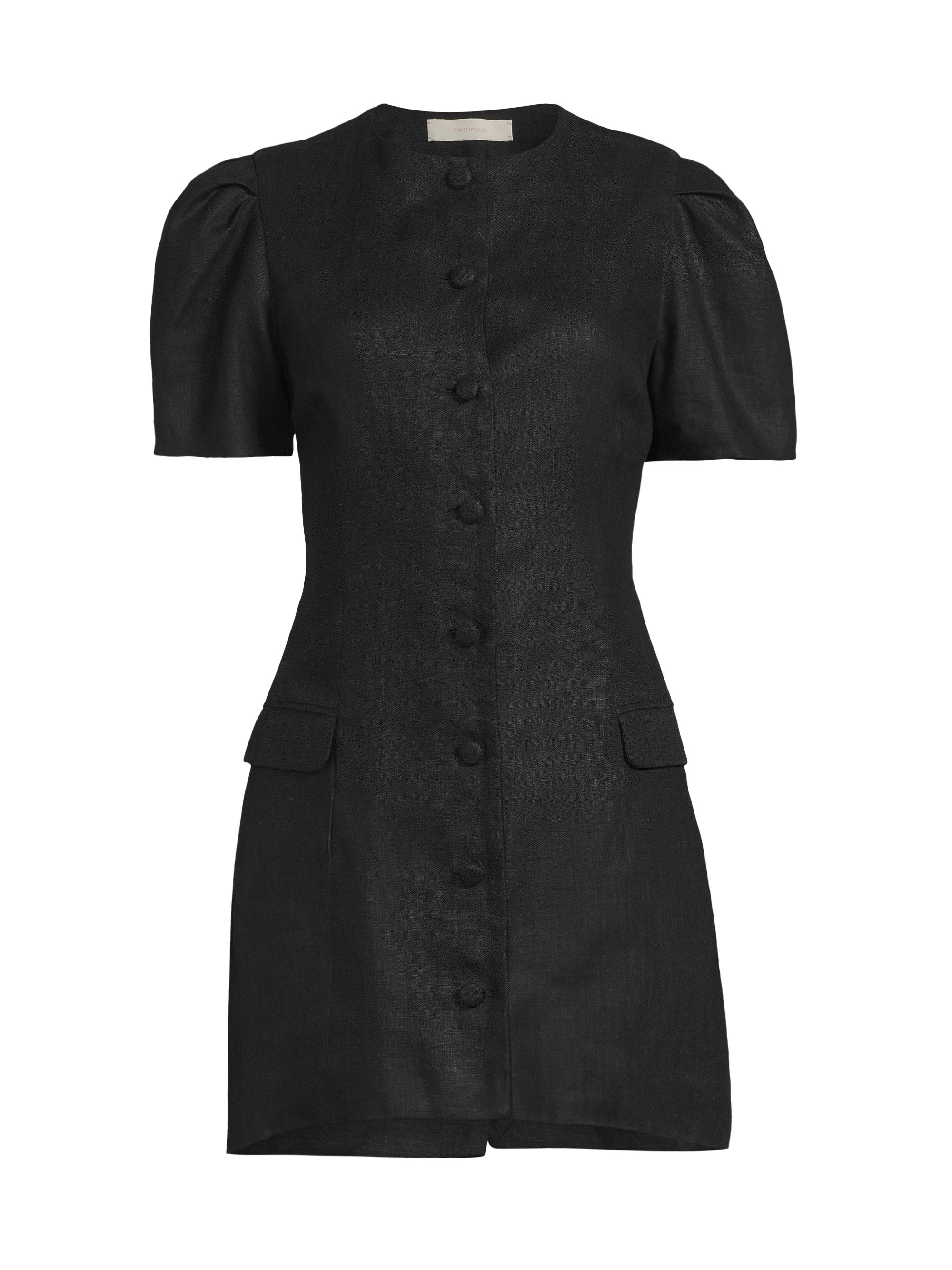 Faithfull the Brand Women's Emma Button-Front Linen Minidress - Black