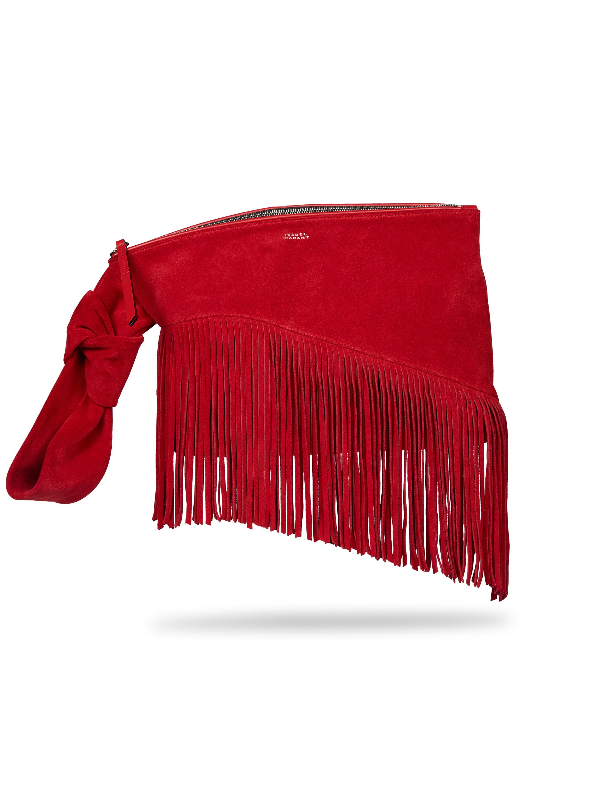 Isabel Marant Women's Faro Fringed Suede Clutch - Red