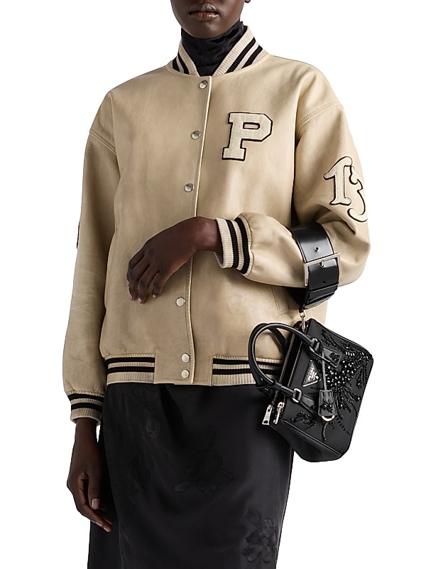 Shop Prada Leather Bomber Jacket with Patch | Saks Fifth Avenue Shop Prada Leather Bomber Jacket with Patch | Saks Fifth Avenue