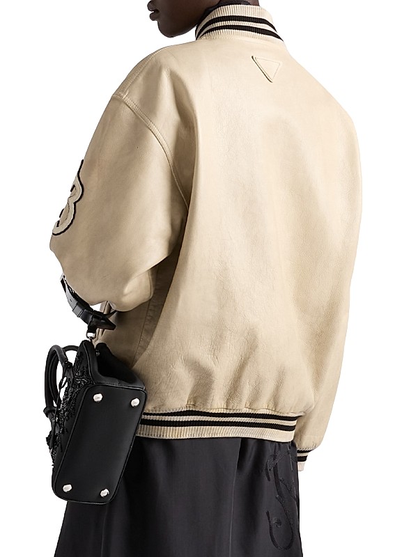 Shop Prada Leather Bomber Jacket with Patch | Saks Fifth Avenue Shop Prada Leather Bomber Jacket with Patch | Saks Fifth Avenue
