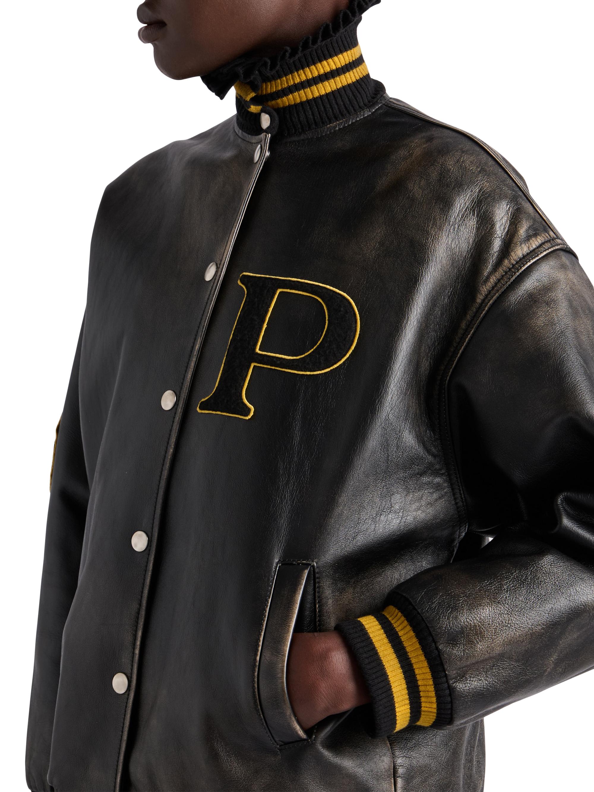 Prada Leather Bomber Jacket with Patch | Saks Fifth Avenue