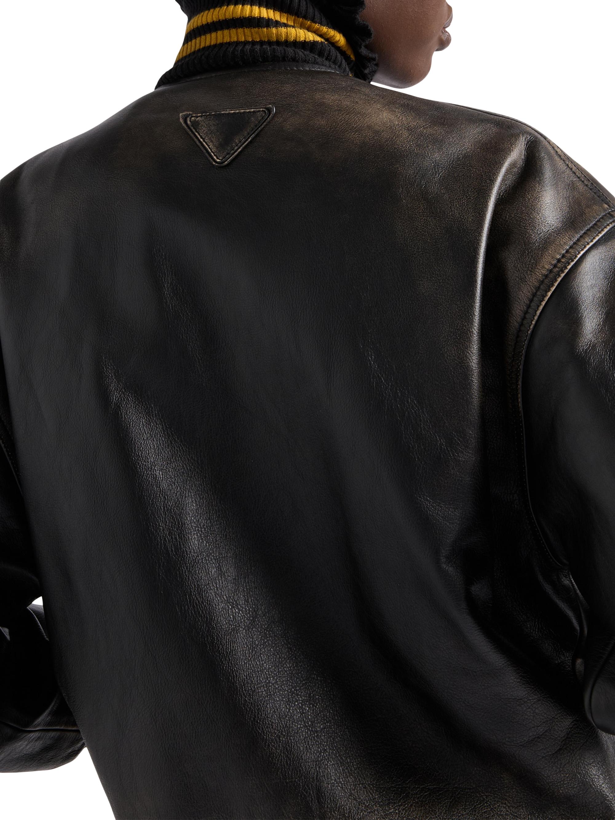 Prada Leather Bomber Jacket with Patch | Saks Fifth Avenue