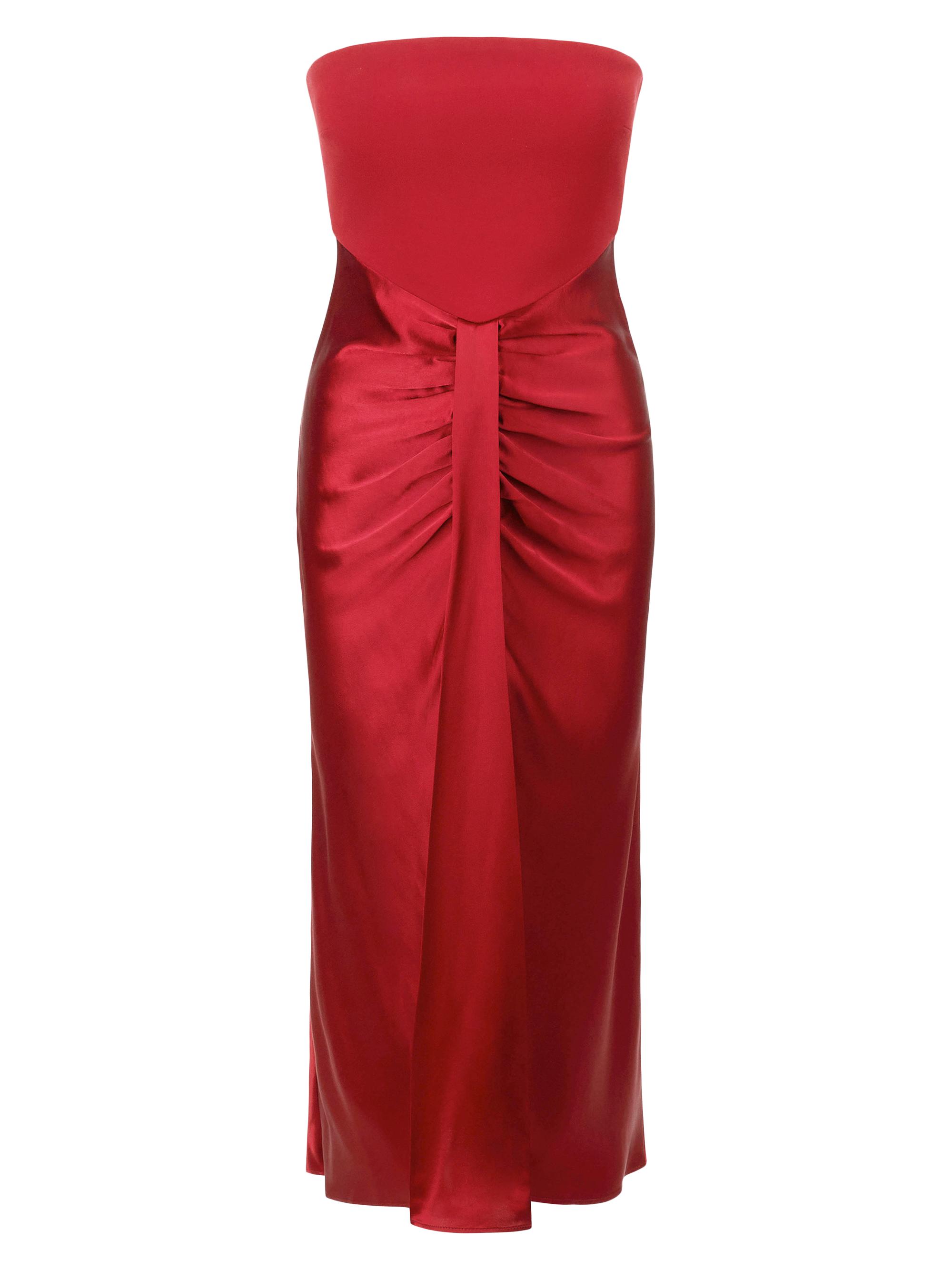 Staud Women's Wayfaring Strapless Midi-Dress - Rouge