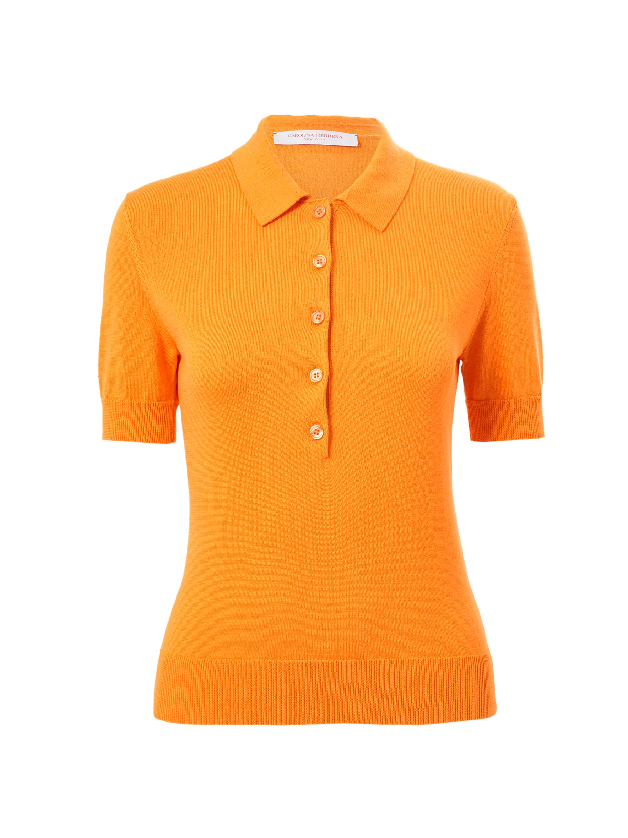 Carolina Herrera Women's Silk-Cotton Polo Shirt - Marigold