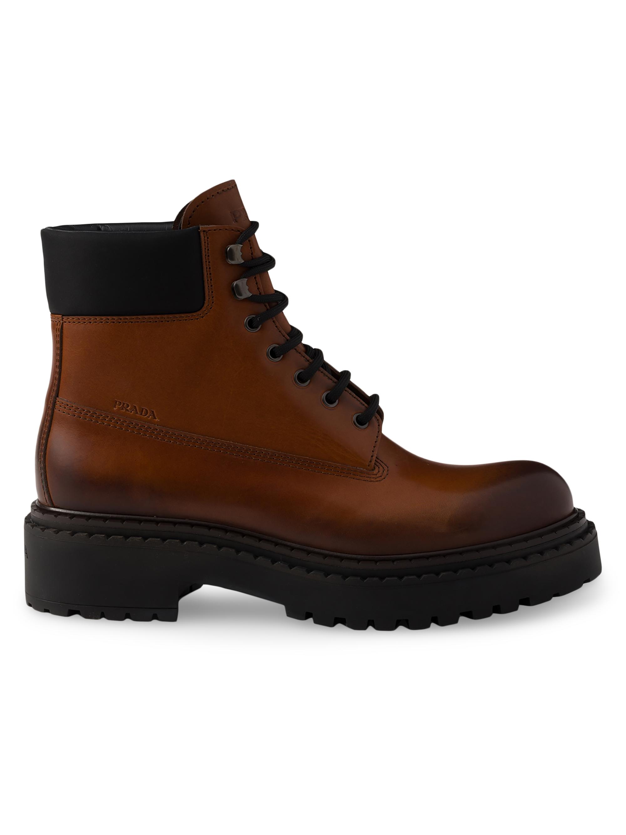 Prada Men's Leather and Re Nylon Work Boots - Brown