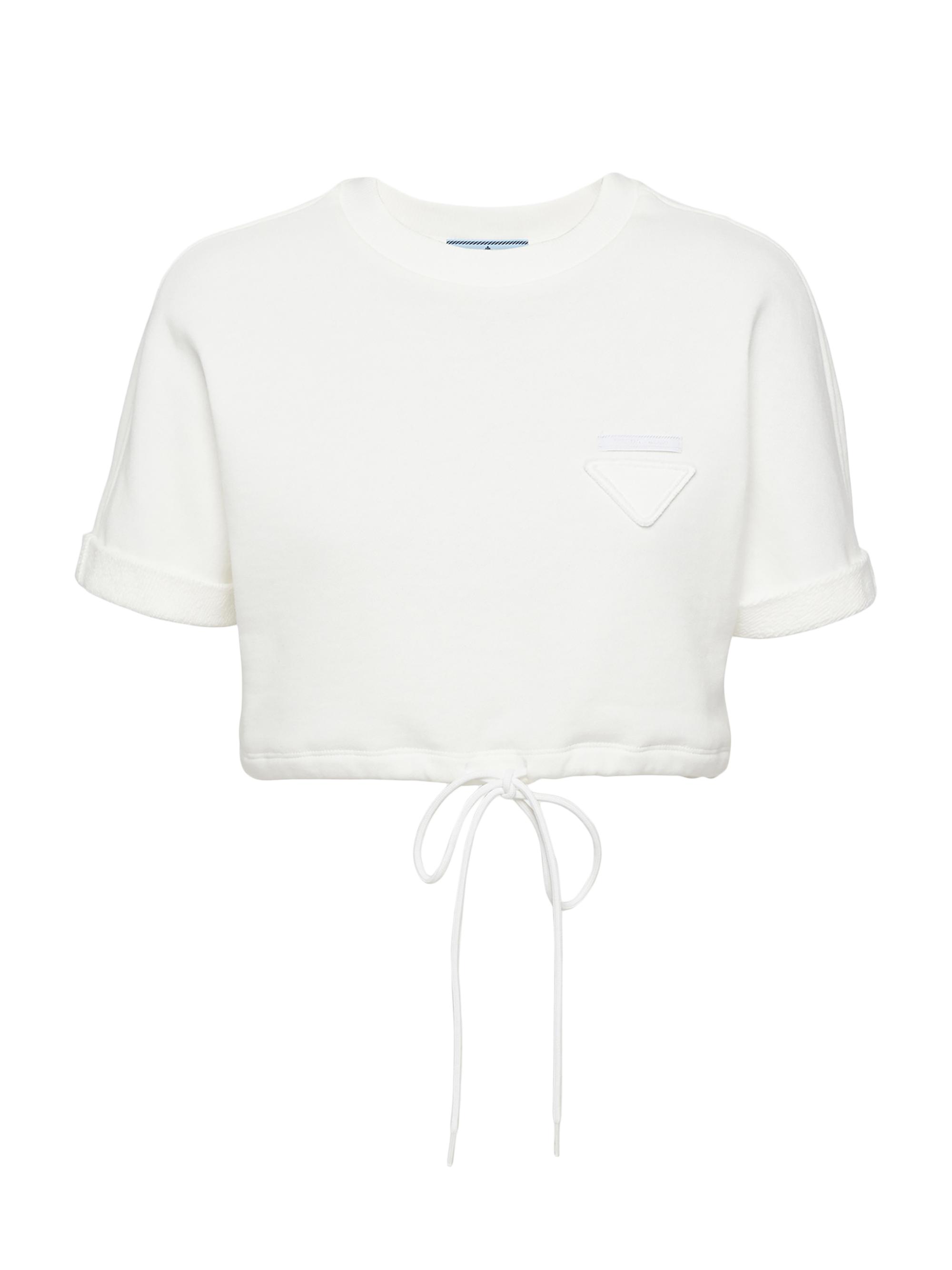 Prada Women's Cropped Cotton Fleece T-Shirt - White