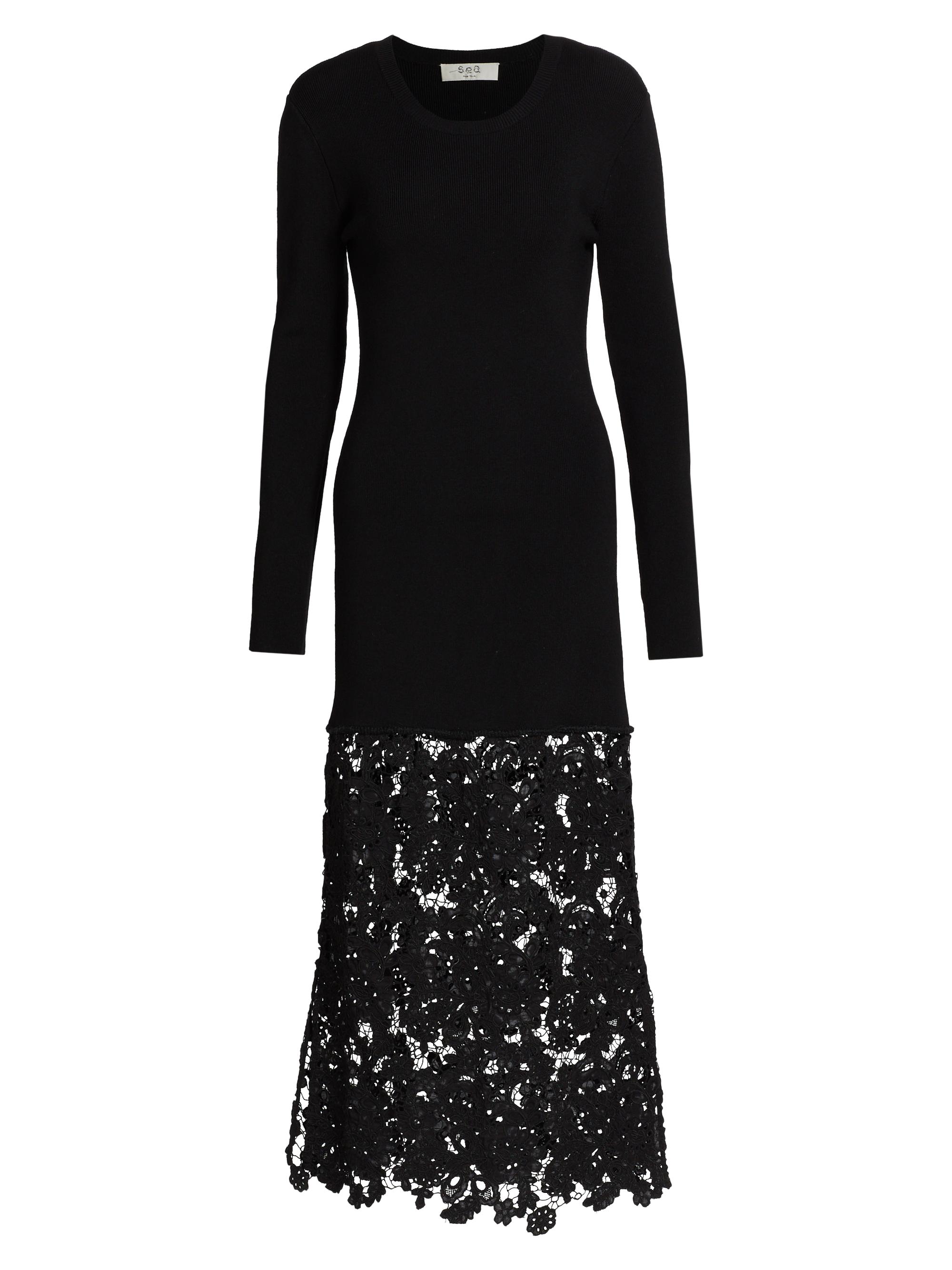 Sea Sabine Embroidered Wool-Cotton Midi-Dress | Saks Fifth Avenue